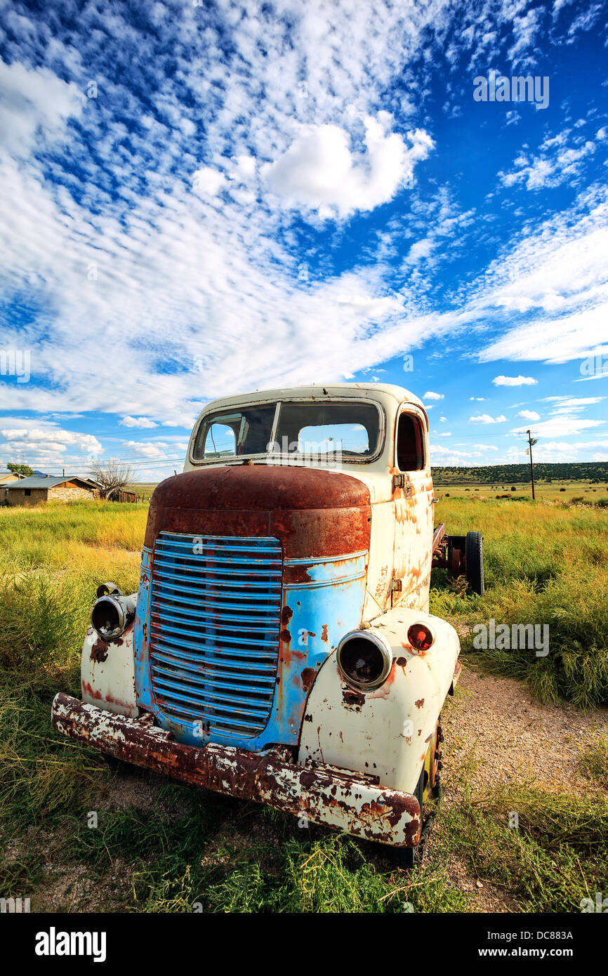 Old truck out in the meadow, USA Stock Photo