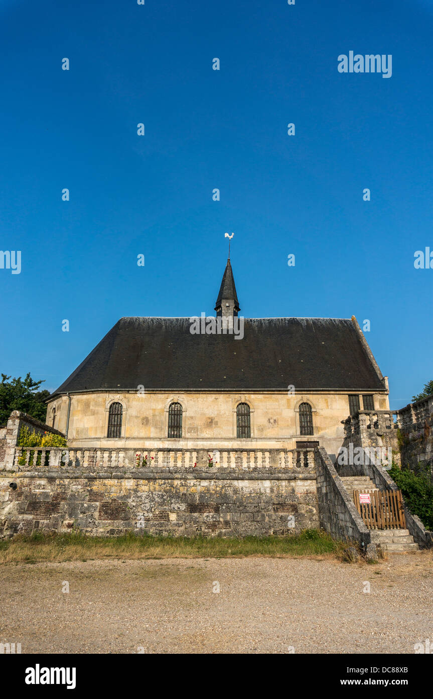 Old church next to the river, La Mailleraye-sur-Seine, Seine-Maritime department, Haute-Normandie region in northern France. Stock Photo