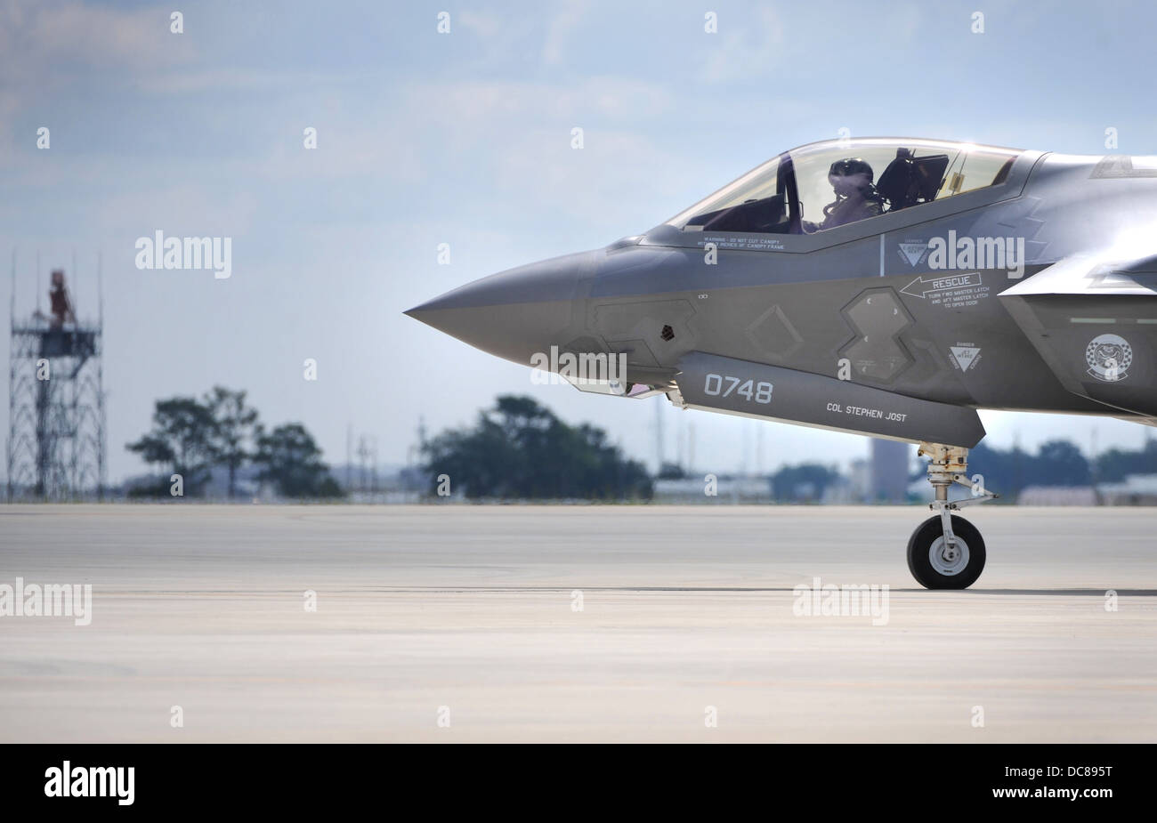 A US Air Force F35 Lightning II stealth fighter aircraft taxi's to the