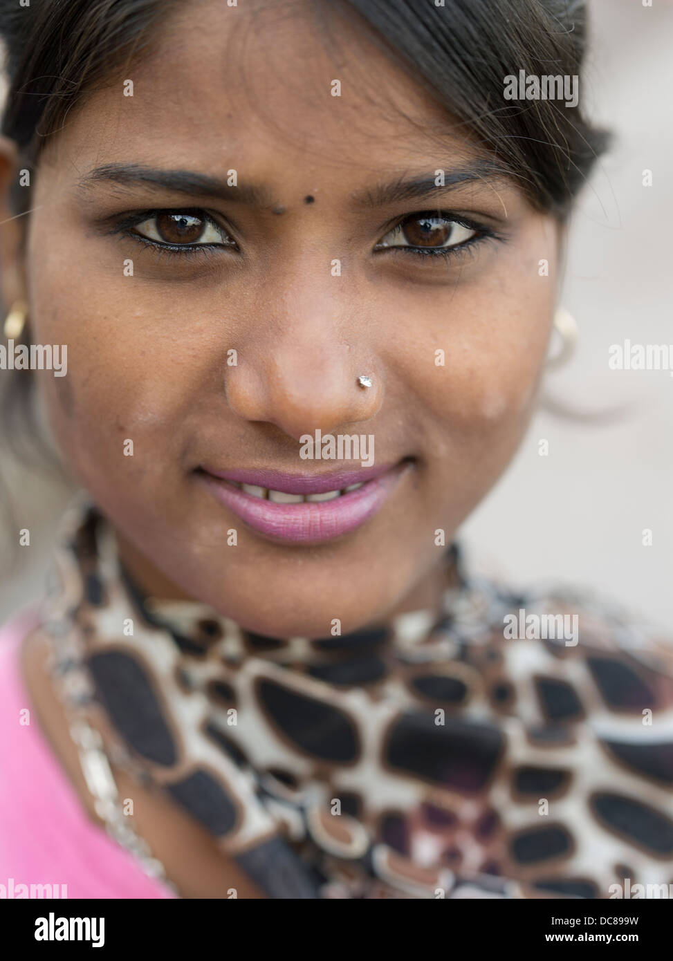 Beautiful Indian girl on the street in  Varanasi INdia Stock Photo
