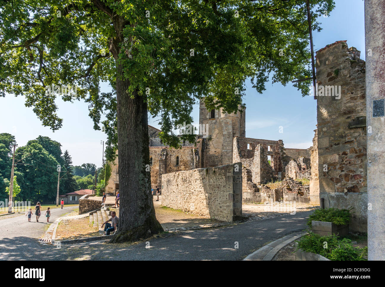 View around the church, in the ruins of Oradour-sur-Glane village, Haute-Vienne department, Limousin, west-central France, Europe. Stock Photo