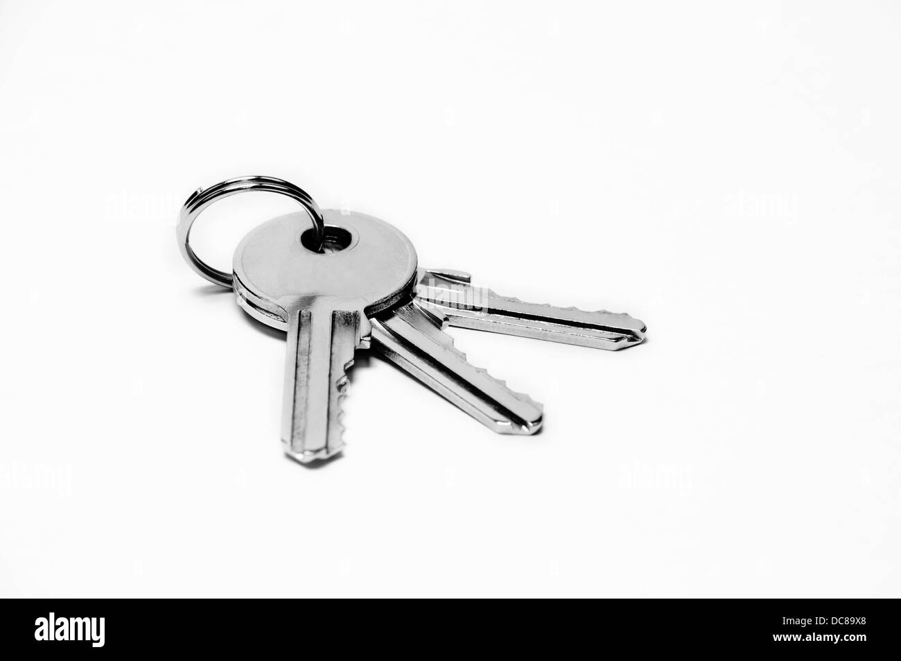 Set house keys white background three metal close Stock Photo Alamy