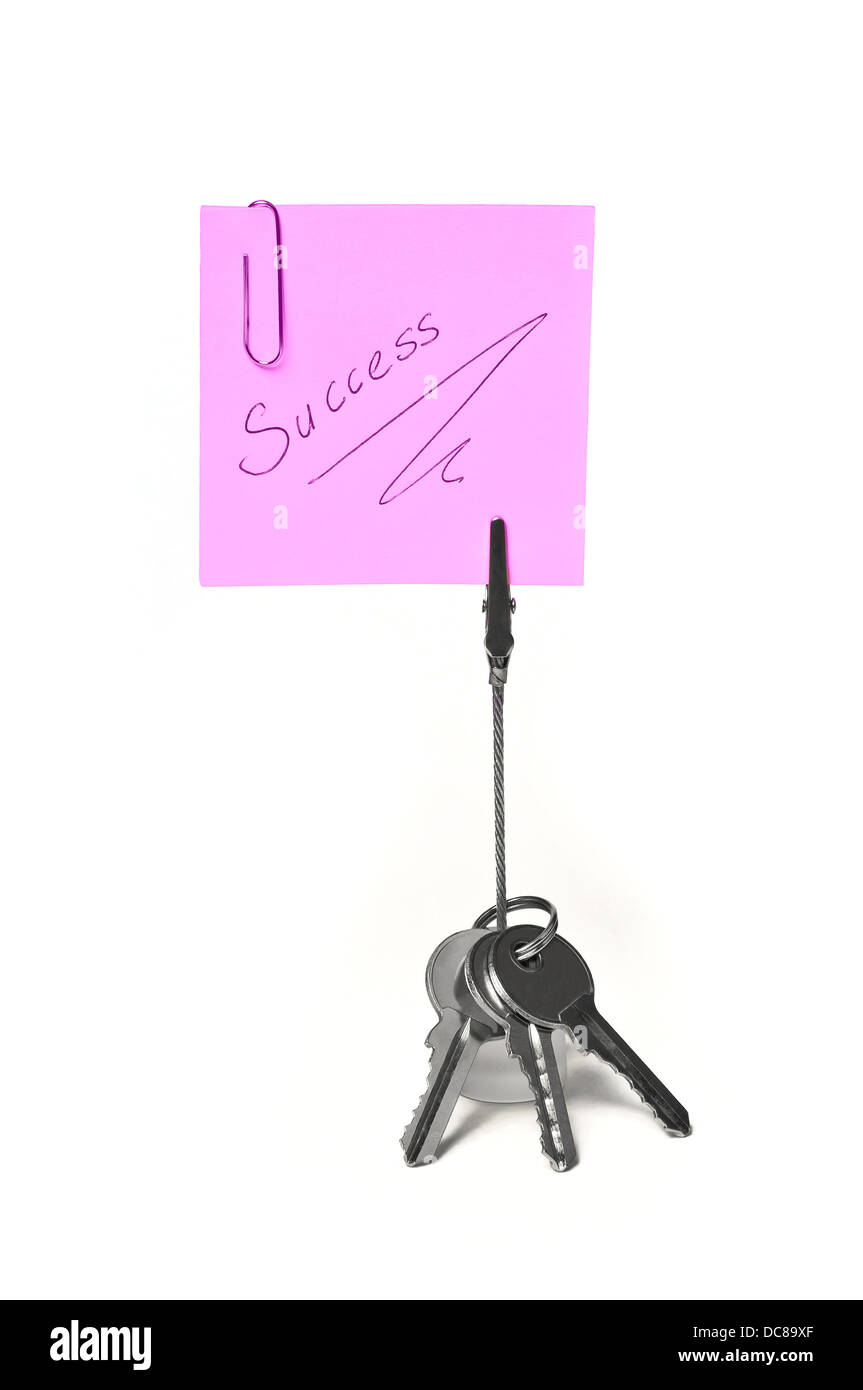 key success sticky note writing message clip Stock Photo