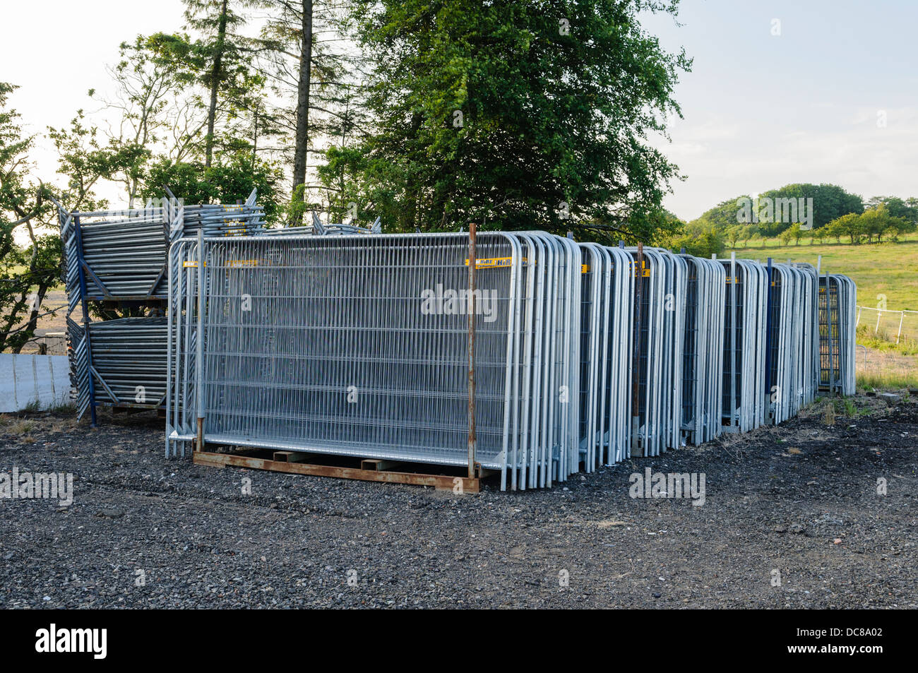 A stack of metal site fencing Stock Photo