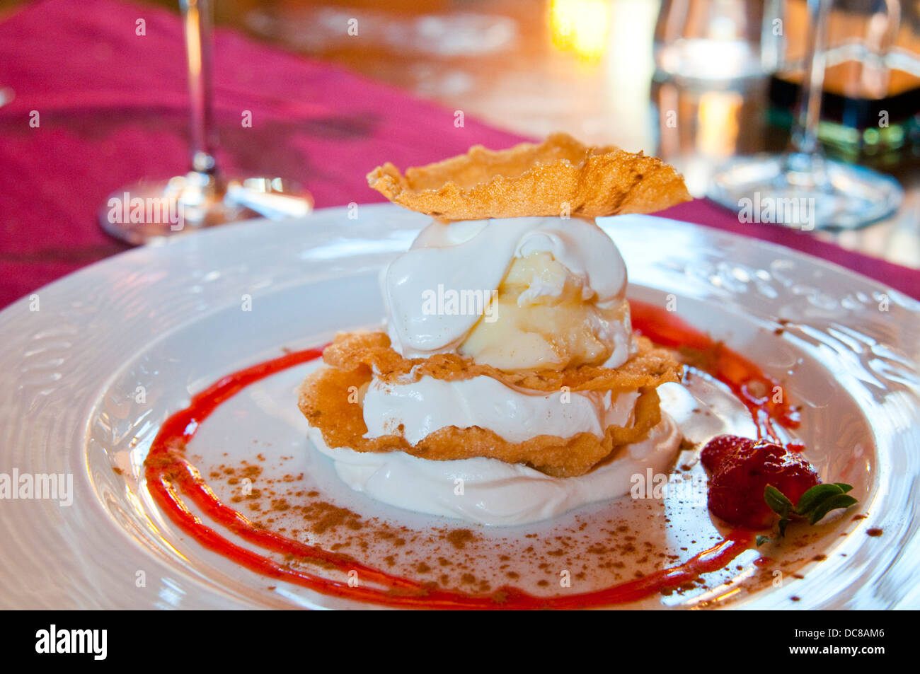 Dessert: millefeuille with creams. Stock Photo