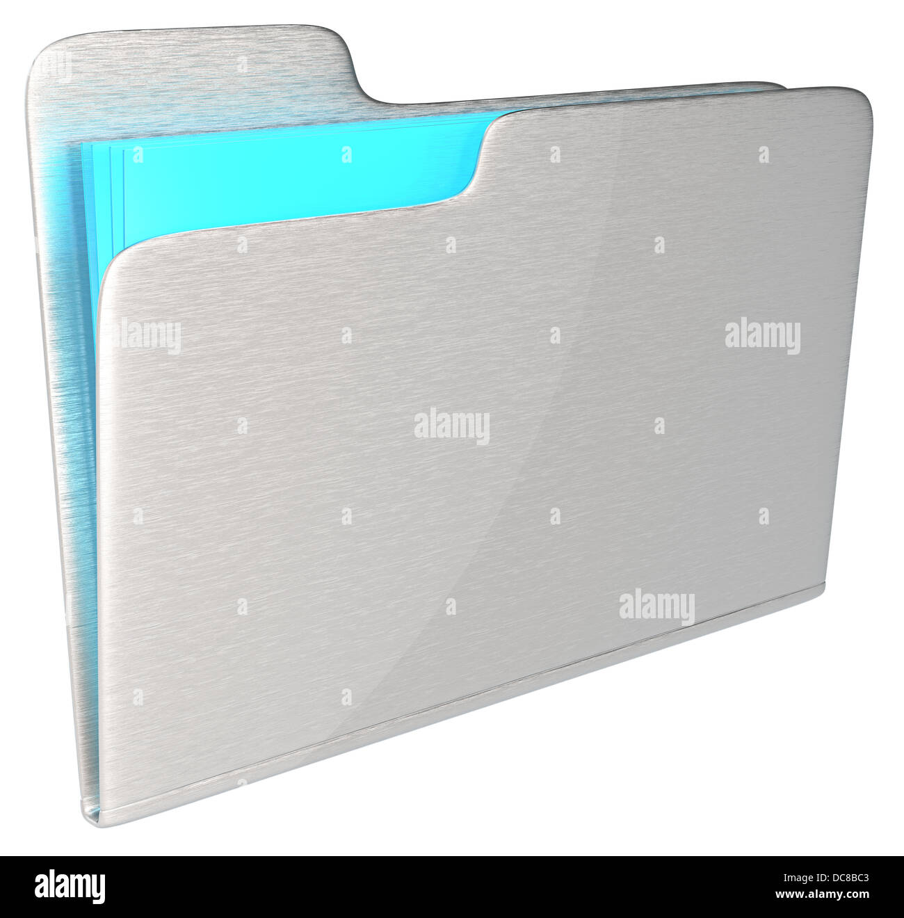 Abstract Brushed metal folder with blue light glass content. Brushed. Stock Photo