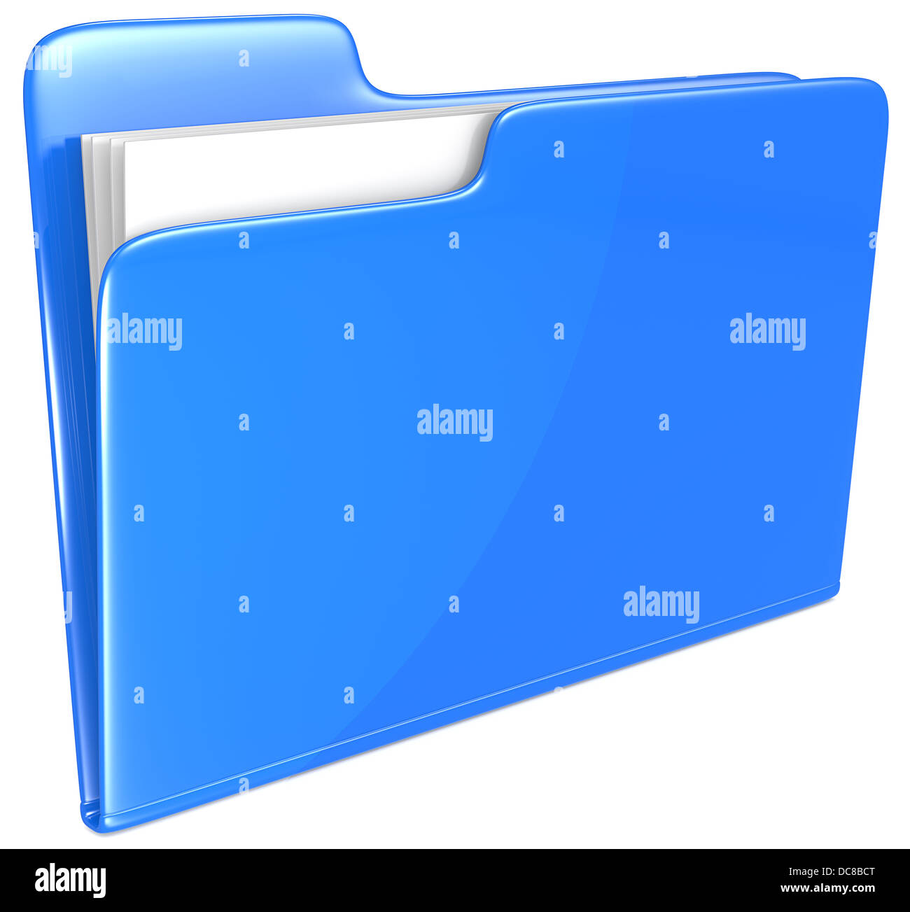 Open folder with papers. Blue. Stock Photo