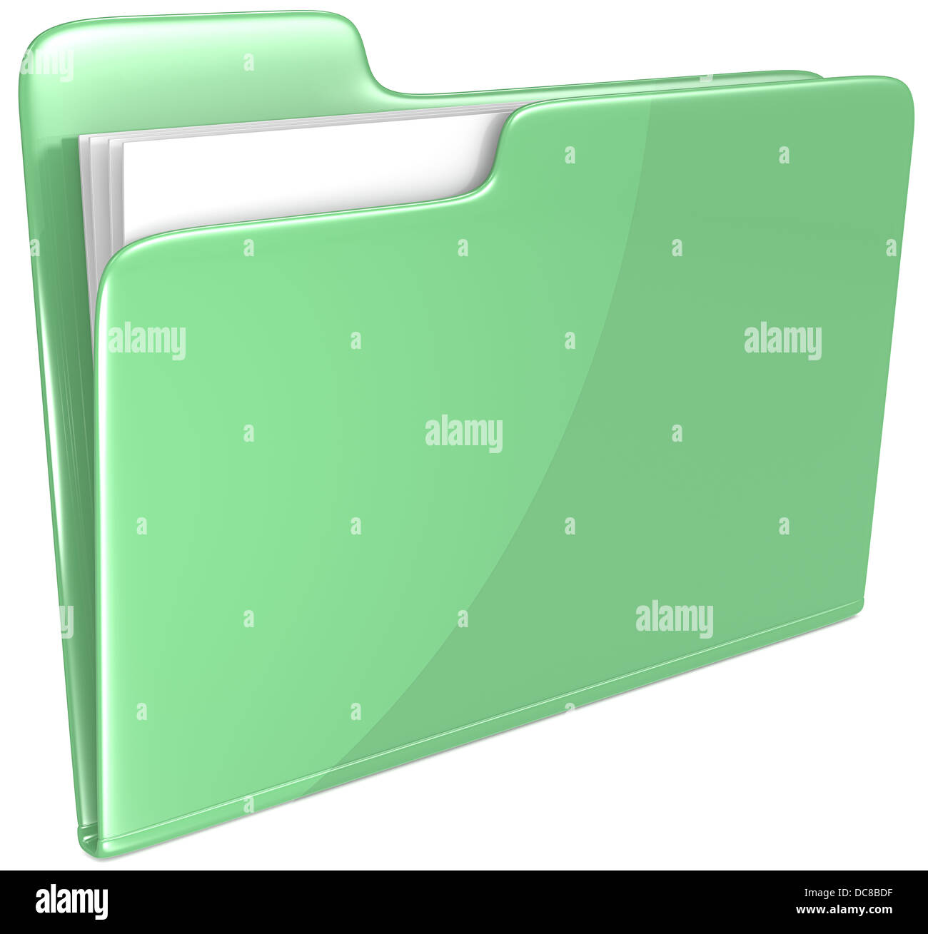 Open folder with papers. Green. Stock Photo