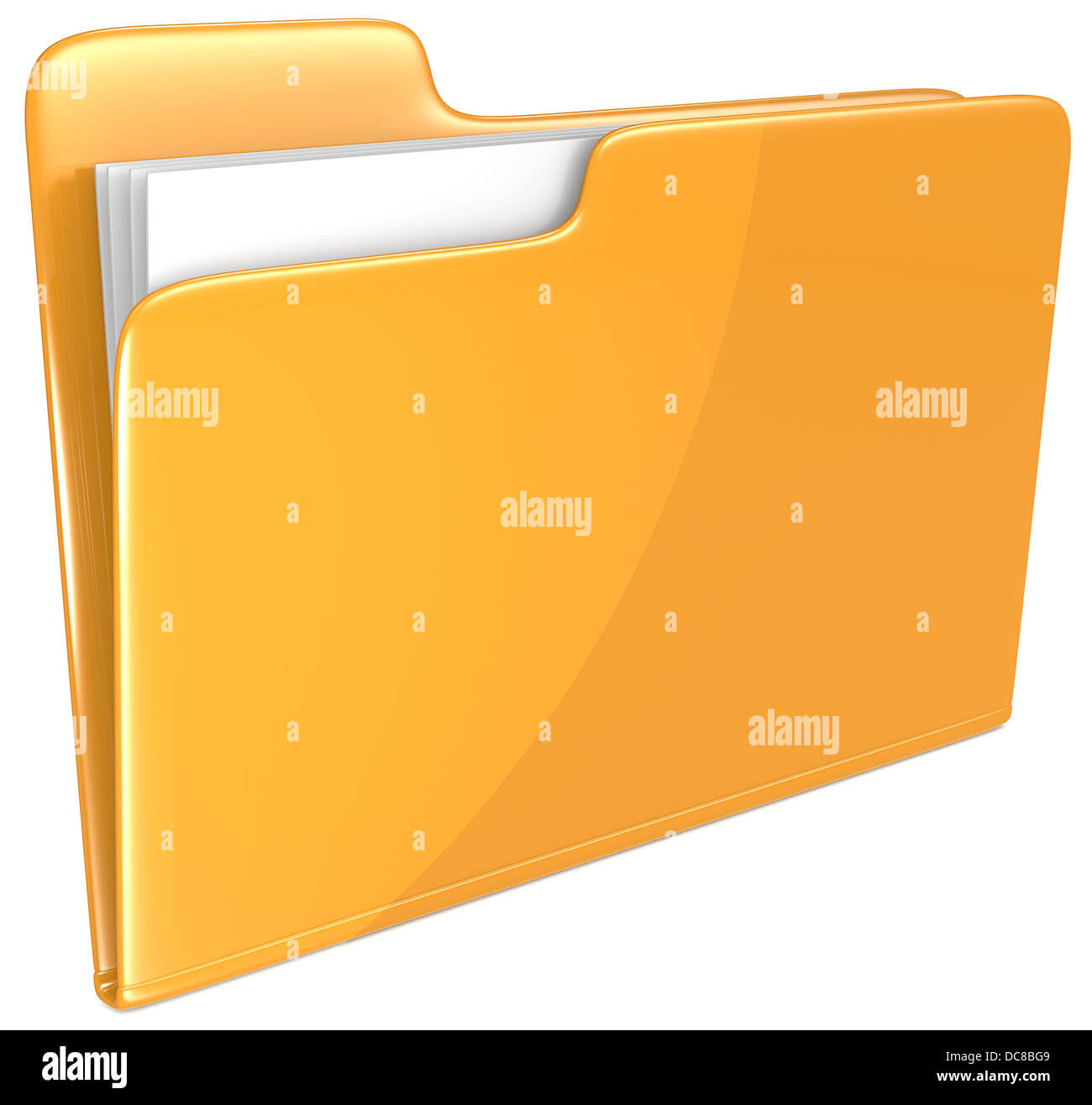 Open folder with papers. Orange. Stock Photo