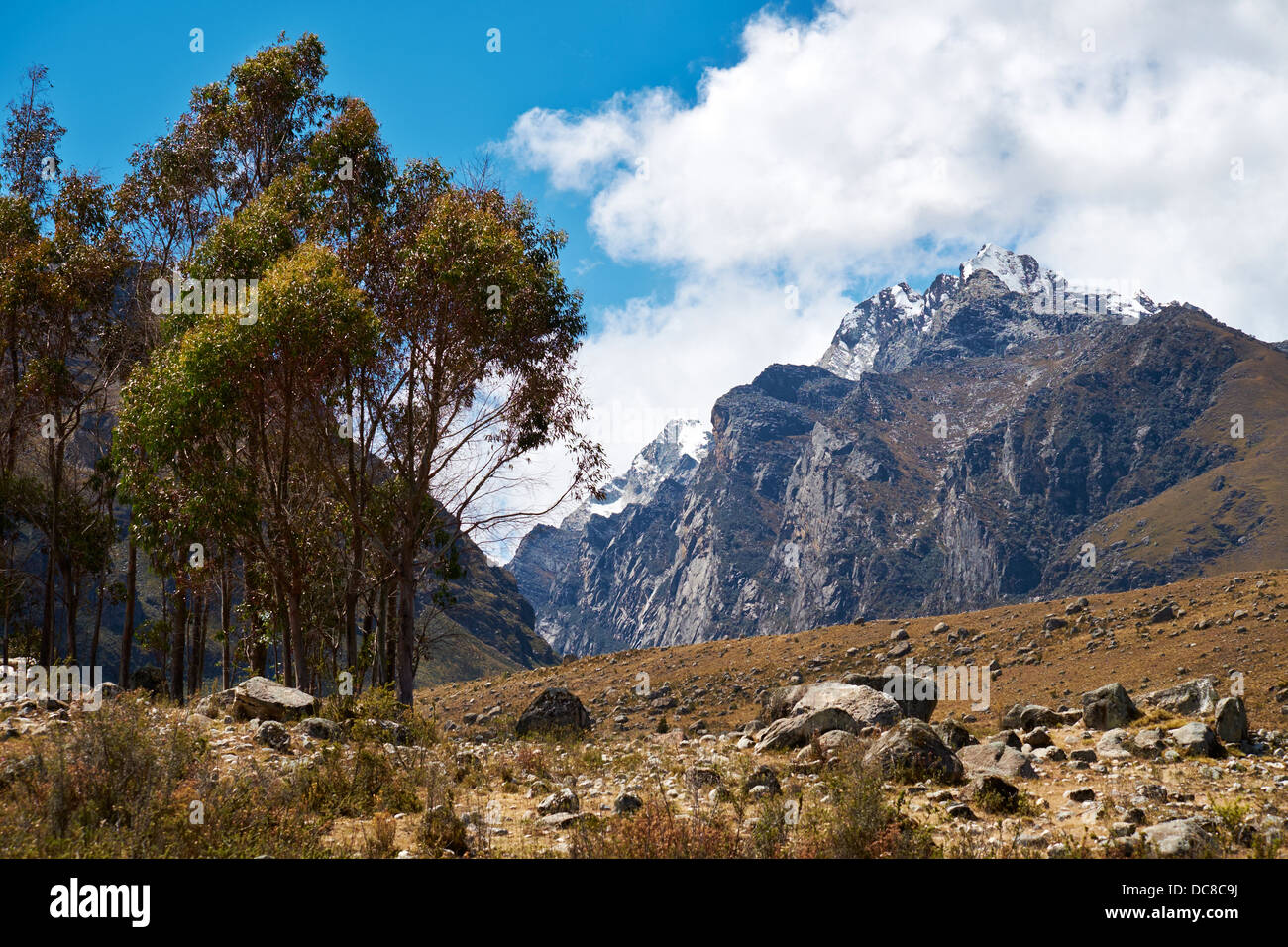 The Entrance to Cojup valley below the summit of Churup in the Peruvian Andes, South America. Stock Photo