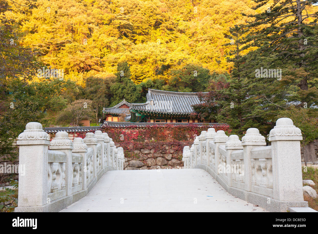 Bridge leading to Shinheung-sa temple, Seoraksan National Park, South Korea Stock Photo