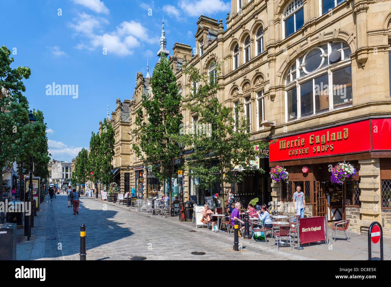 Cafes and shops on Cornmarket in the city centre, Halifax, West