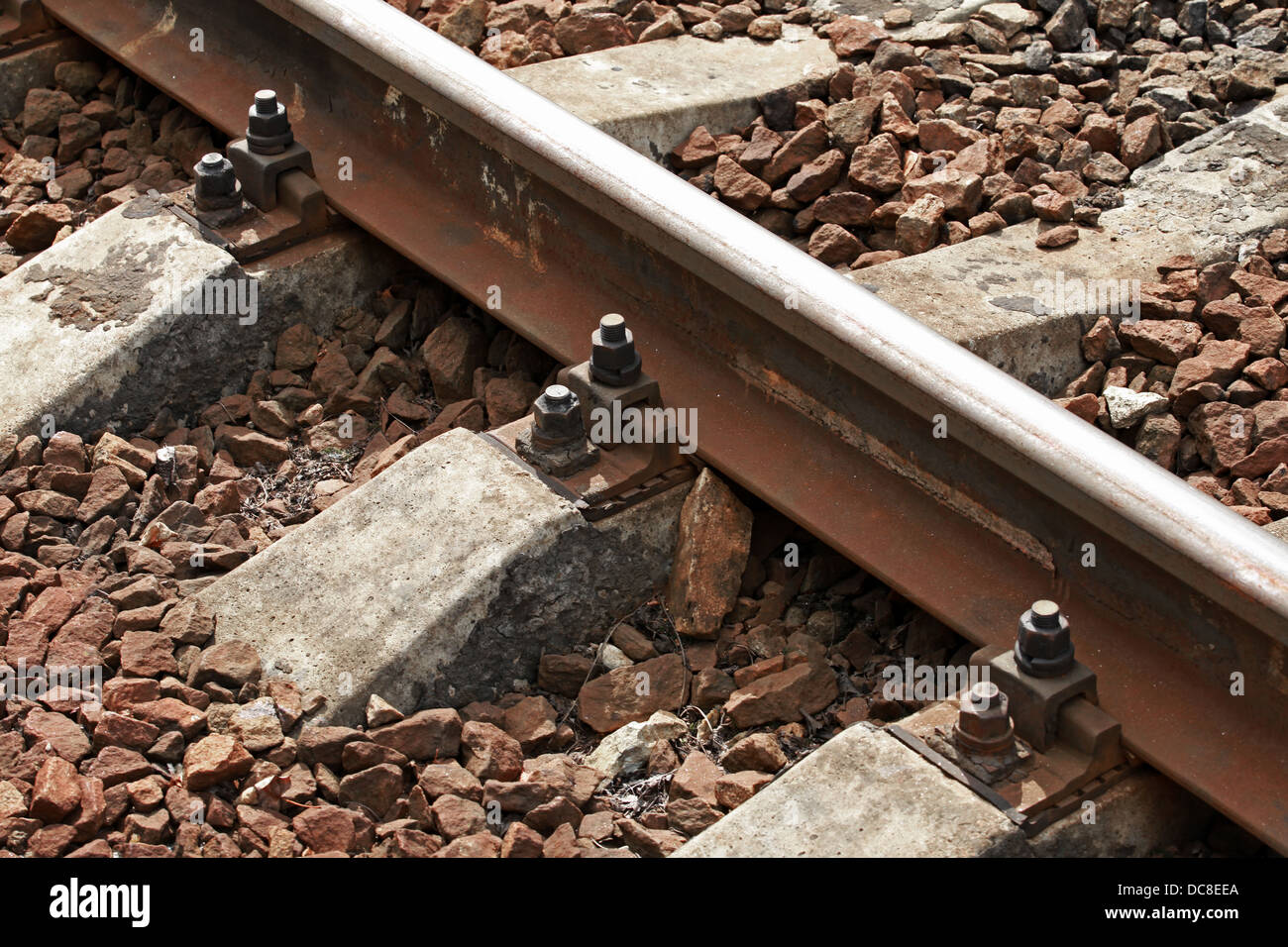 Railway track details closeup photo Stock Photo