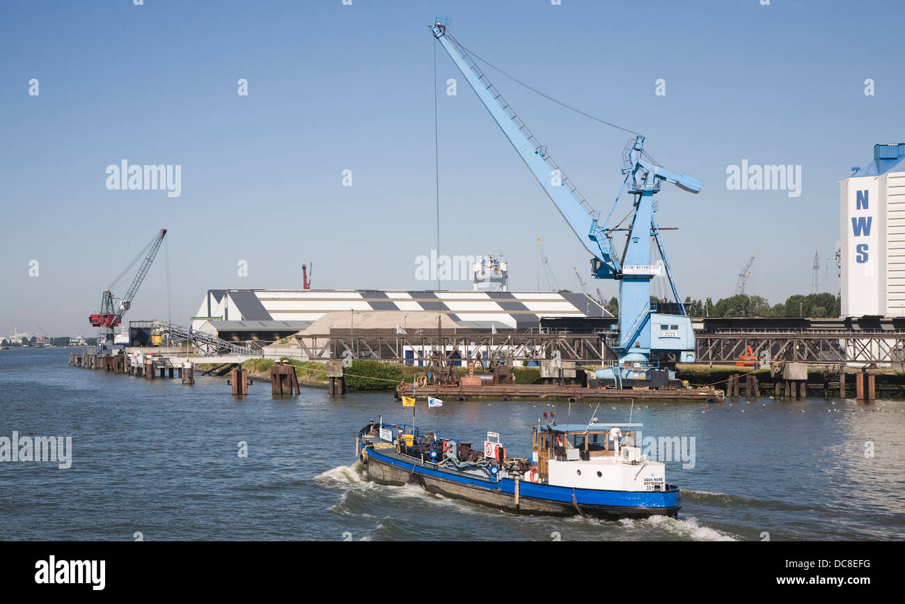 Shipping  cranes Port of Rotterdam - NWS Nieuwe Waterwag Silo Schiedam, Netherlands Stock Photo