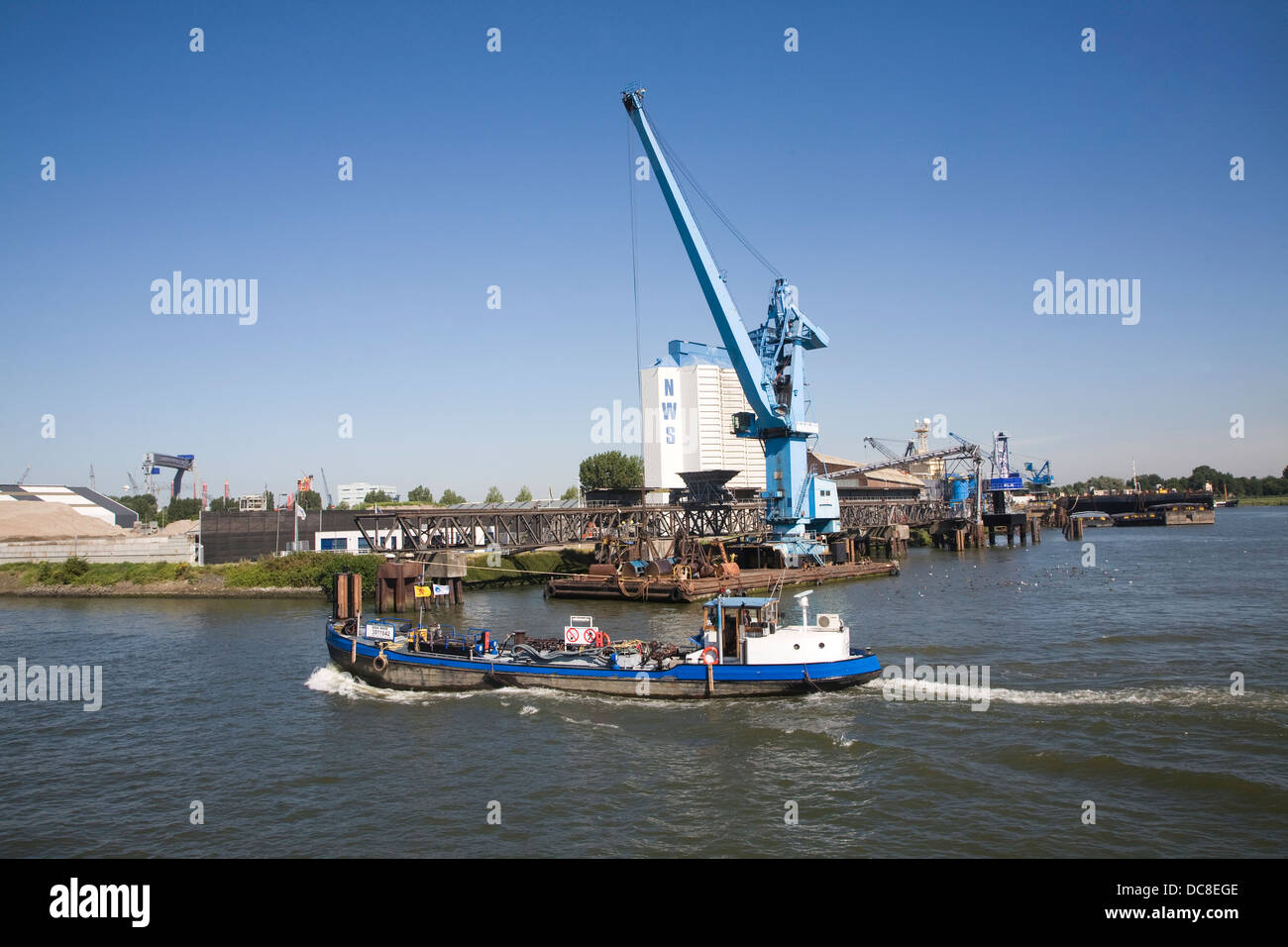 Shipping  cranes Port of Rotterdam - NWS Nieuwe Waterwag Silo Schiedam, Netherlands Stock Photo