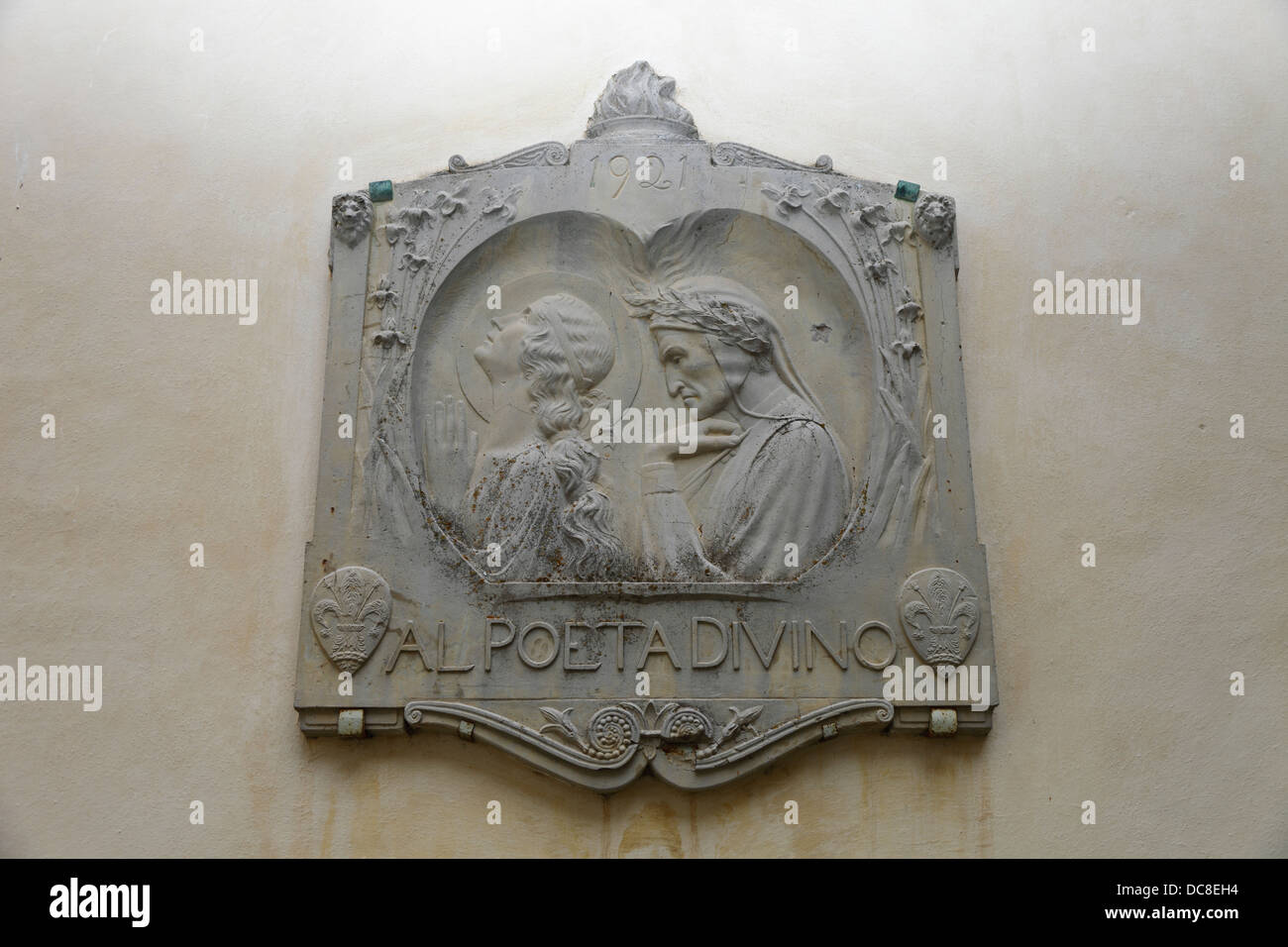Commemorative plaque to Dante Alighieri, Vallombrosa, Florence, Tuscany Stock Photo