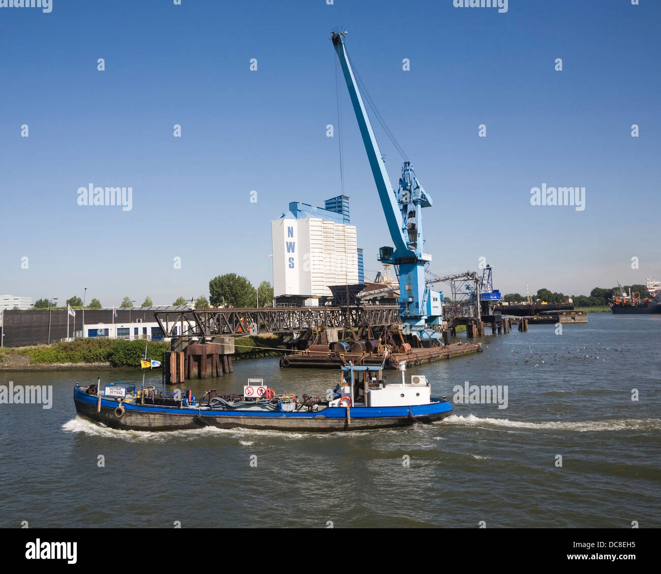 Shipping  cranes Port of Rotterdam - NWS Nieuwe Waterwag Silo Schiedam, Netherlands Stock Photo