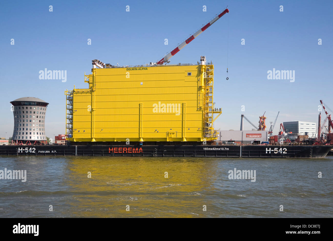 Construction of Dolwin Alpha converter platform station for offshore wind industry Port of Rotterdam, Netherlands Stock Photo