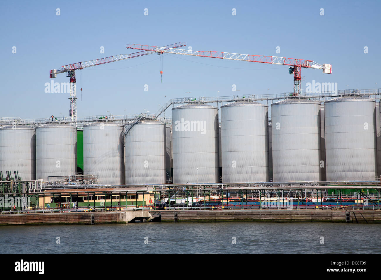 Fuel chemical storage tanks Port of Rotterdam, Netherlands Stock Photo
