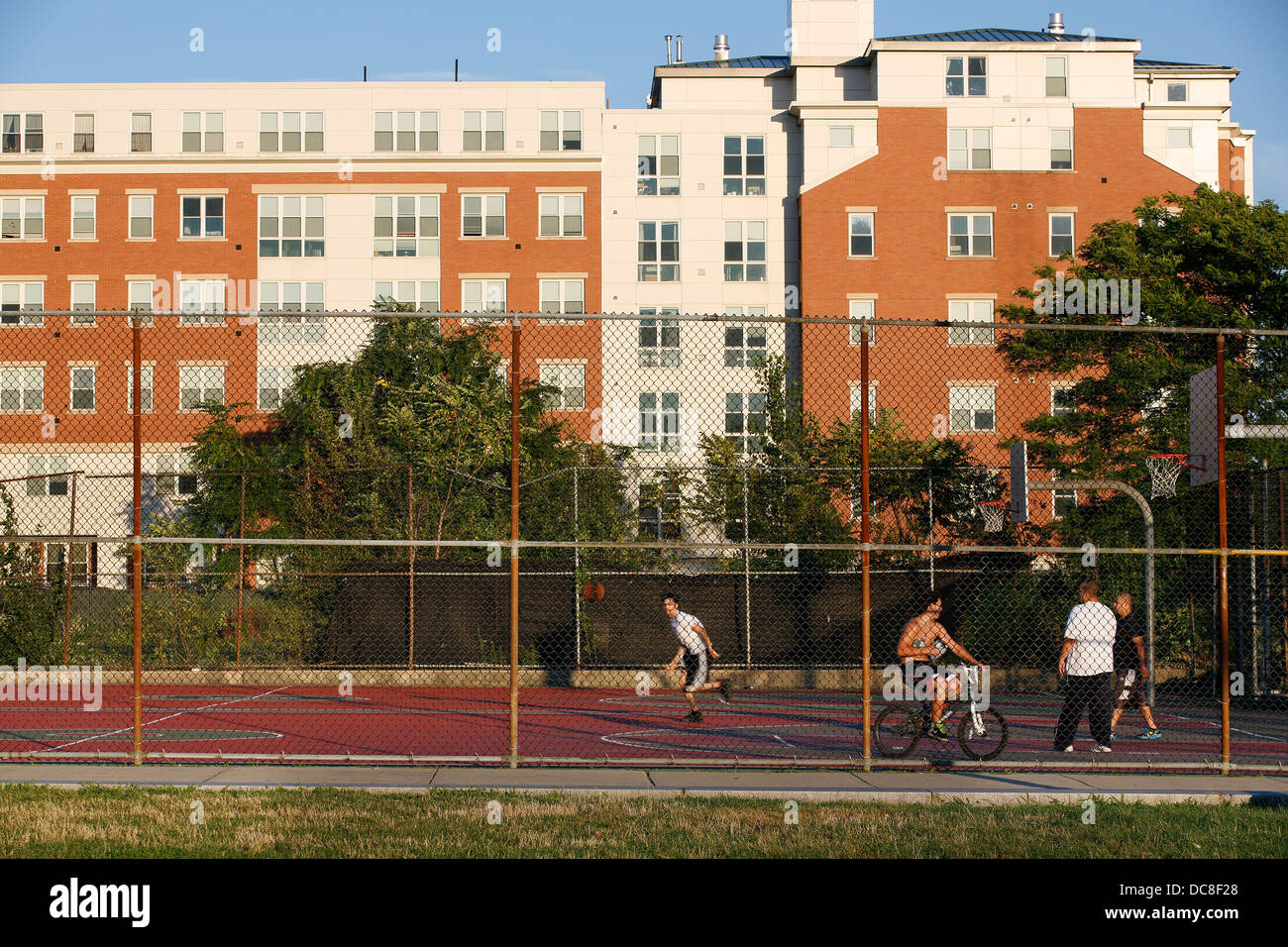 Urban basketball court, East Boston neighborhood of Boston, Massachusetts Stock Photo