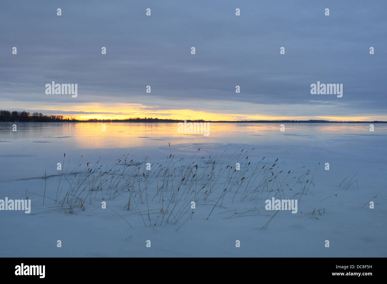 Water on the ice of Lake Saadjärv in winter. Estonia, Europe Stock Photo