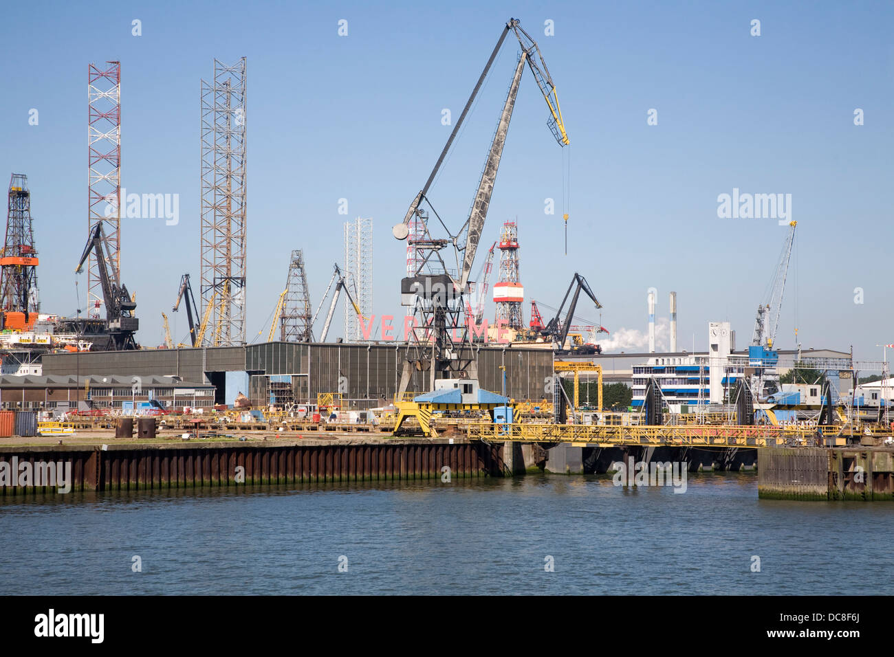 Cranes sign Verolme shipyard Port of Rotterdam, Netherlands Stock Photo