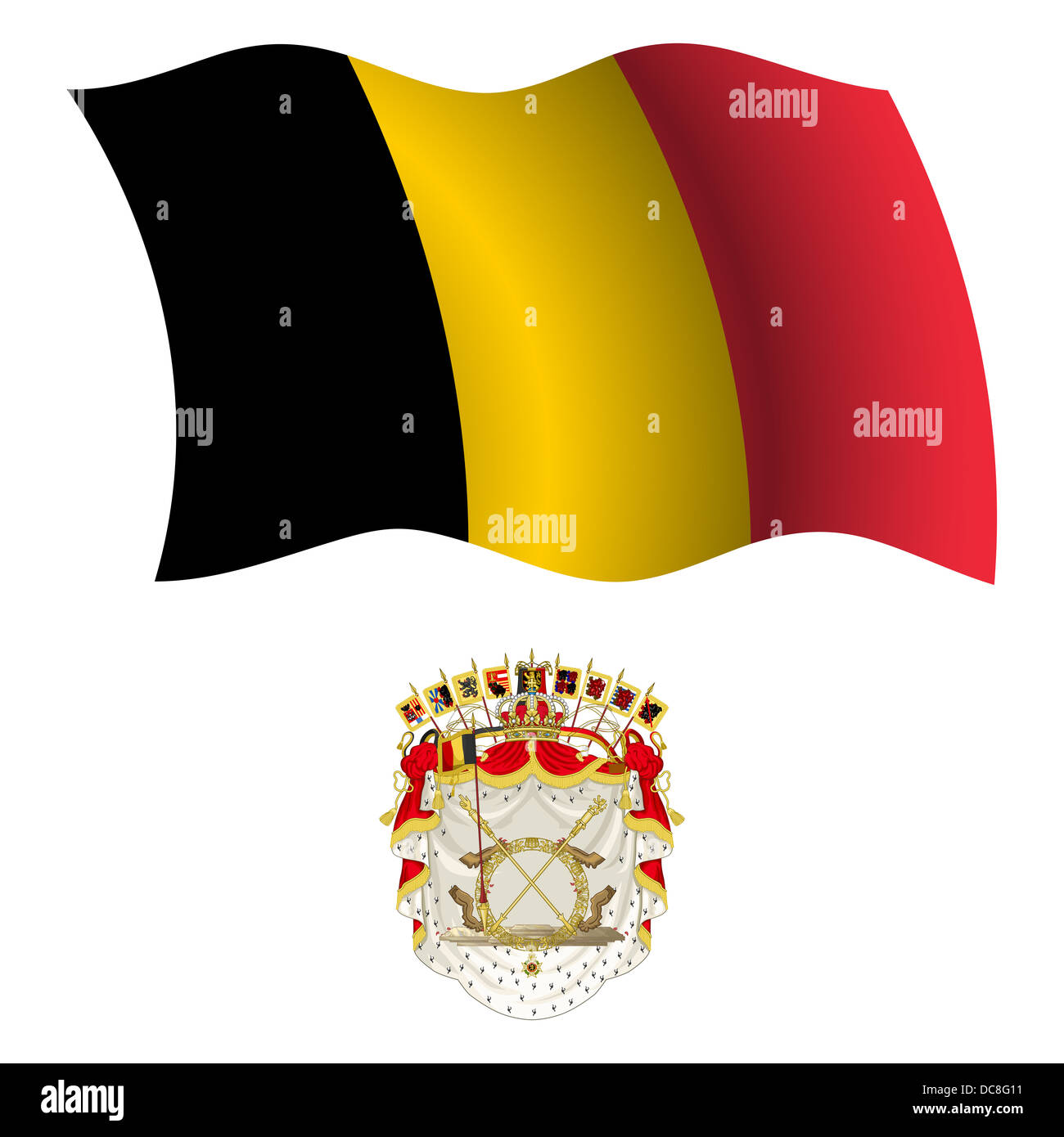 belgium wavy flag and coat of arms against white background, vector art ...