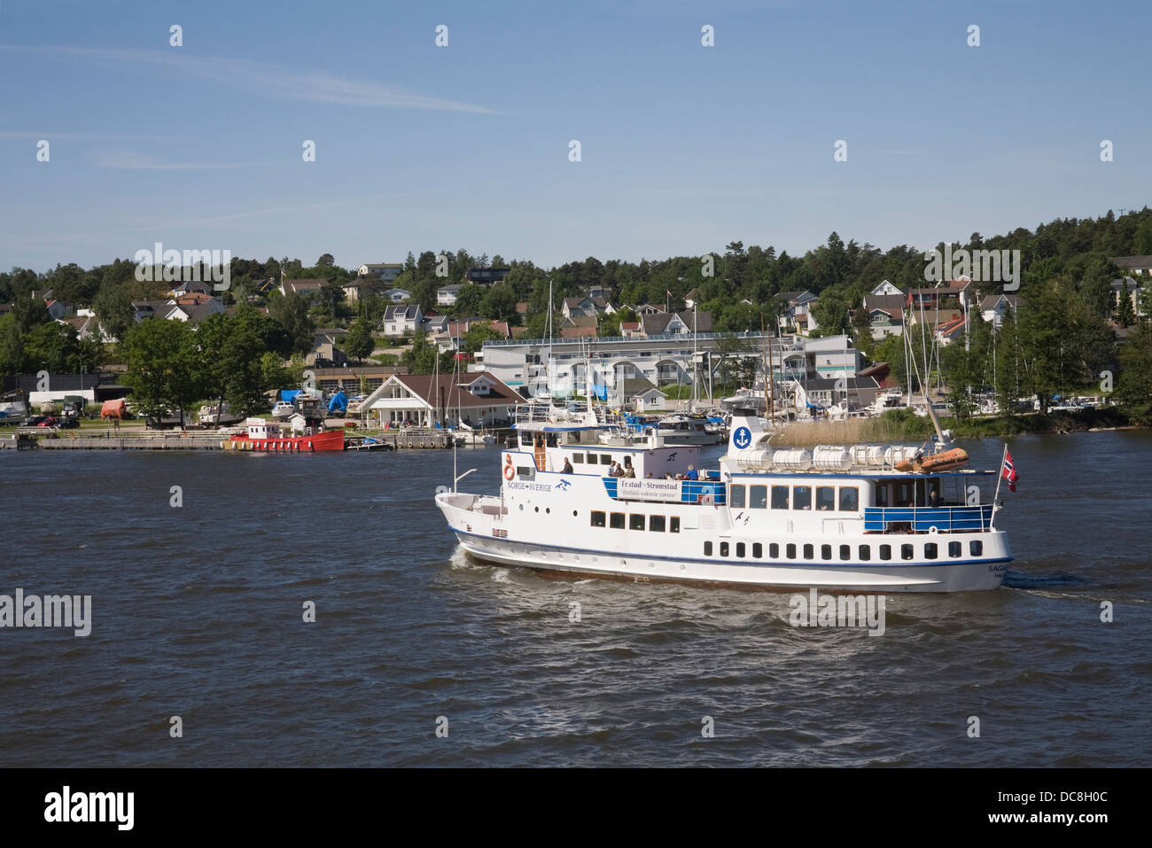 Fredrikstad Ostfold Norway Europe Passenger ferry on River Glomma on journey to Stromstad in Sweden Stock Photo