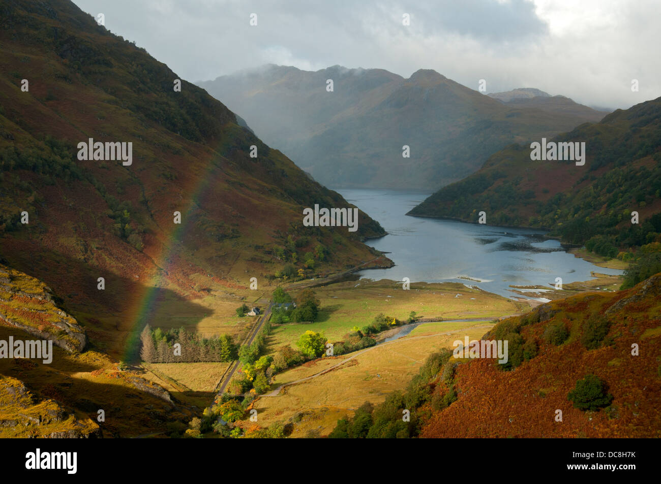 Rainbow over Kinloch Hourn and Loch Hourn, Knoydart. Highland region