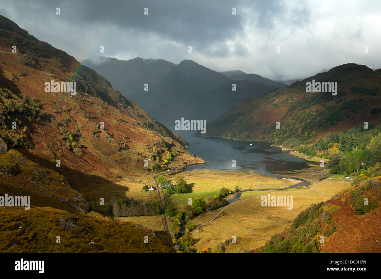 Rainbow over Kinloch Hourn and Loch Hourn, Knoydart. Highland region