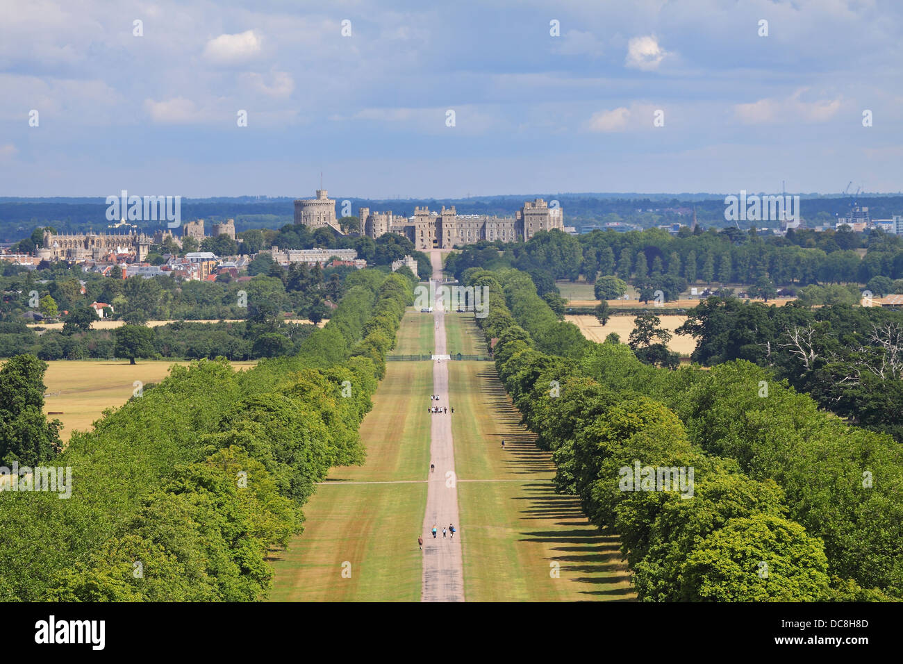 The Long Walk in Windsor Great Park in England with Windsor Castle in the background Stock Photo