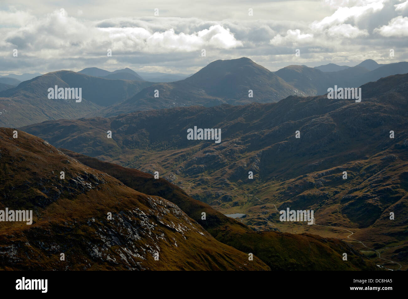 Sgurr Mór over Loch Coire Shùbh and the Kinloch Hourn road. From Buidhe