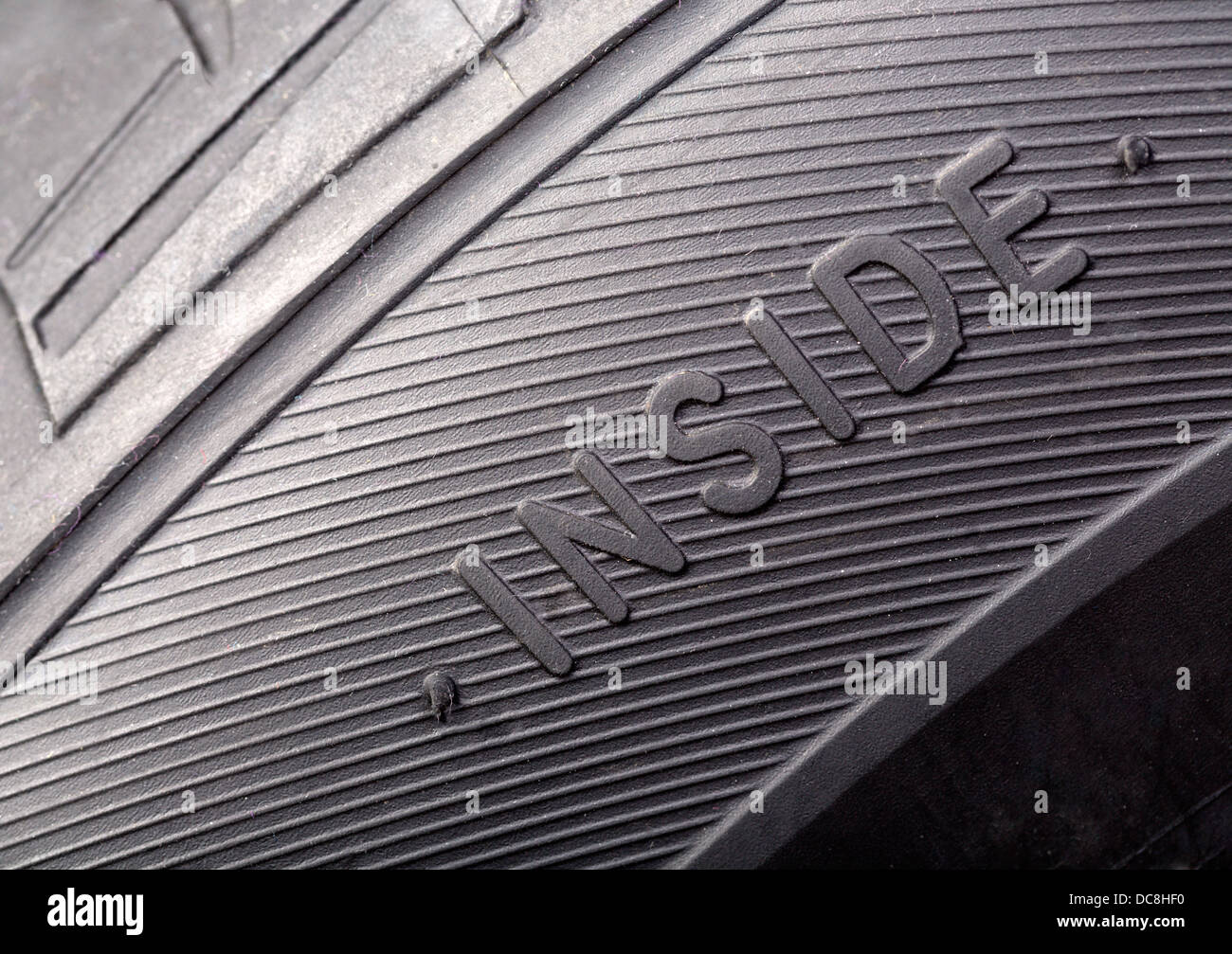 inscription on the new wheel close-up 'inside' Stock Photo