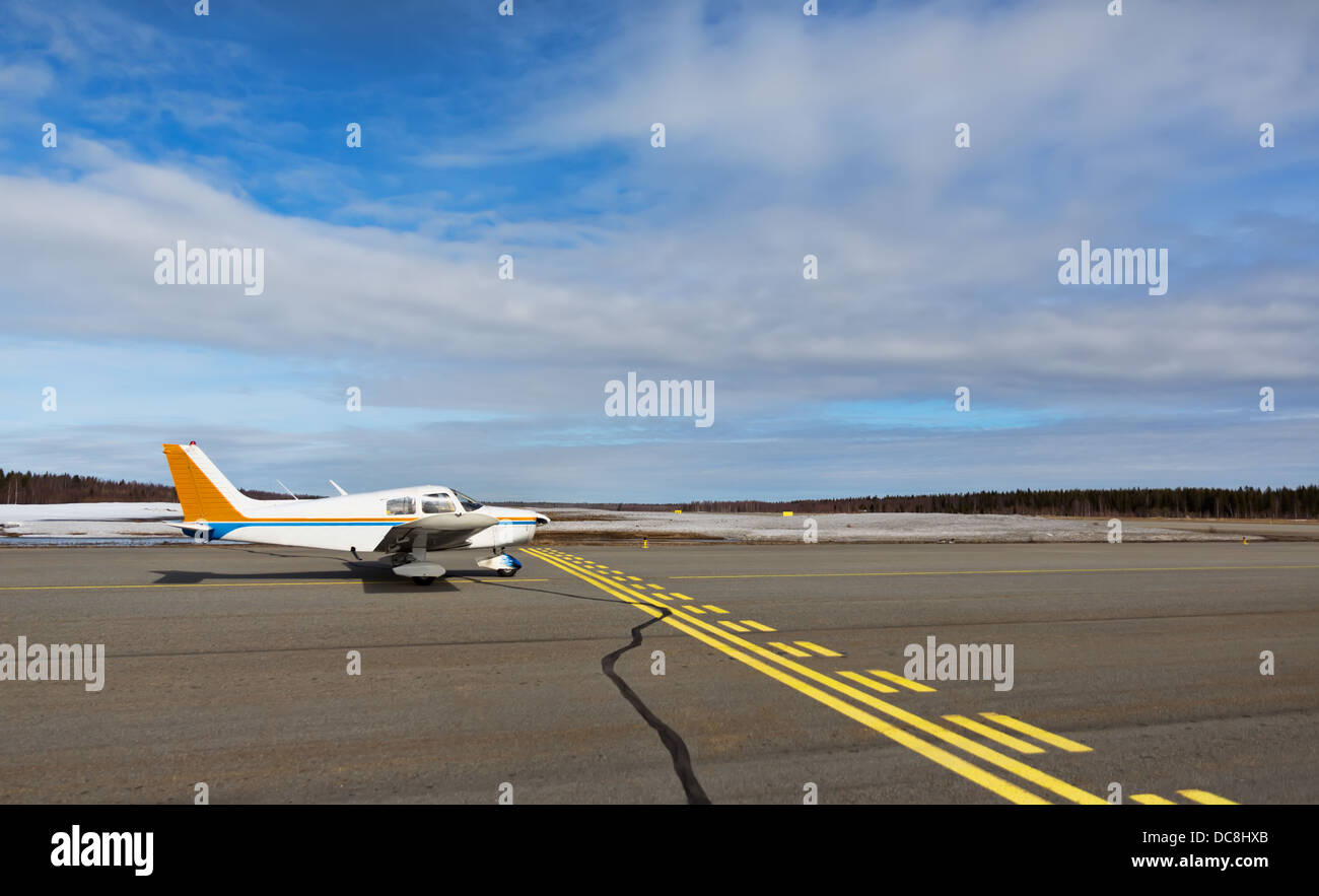 Small hobby aircraft parked at private airport Stock Photo