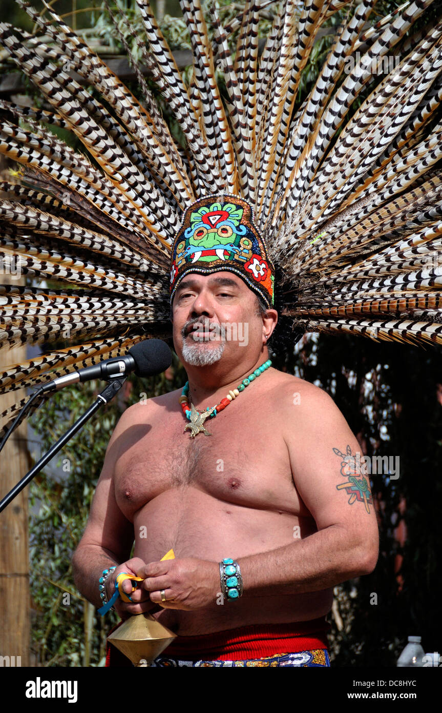 Man dressed as Aztec warrior Stock Photo