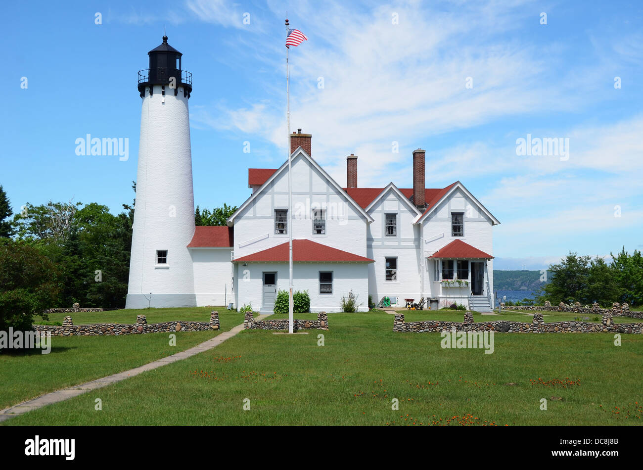 Historical beautiful old Point Iroquois Lighthouse in the Upper