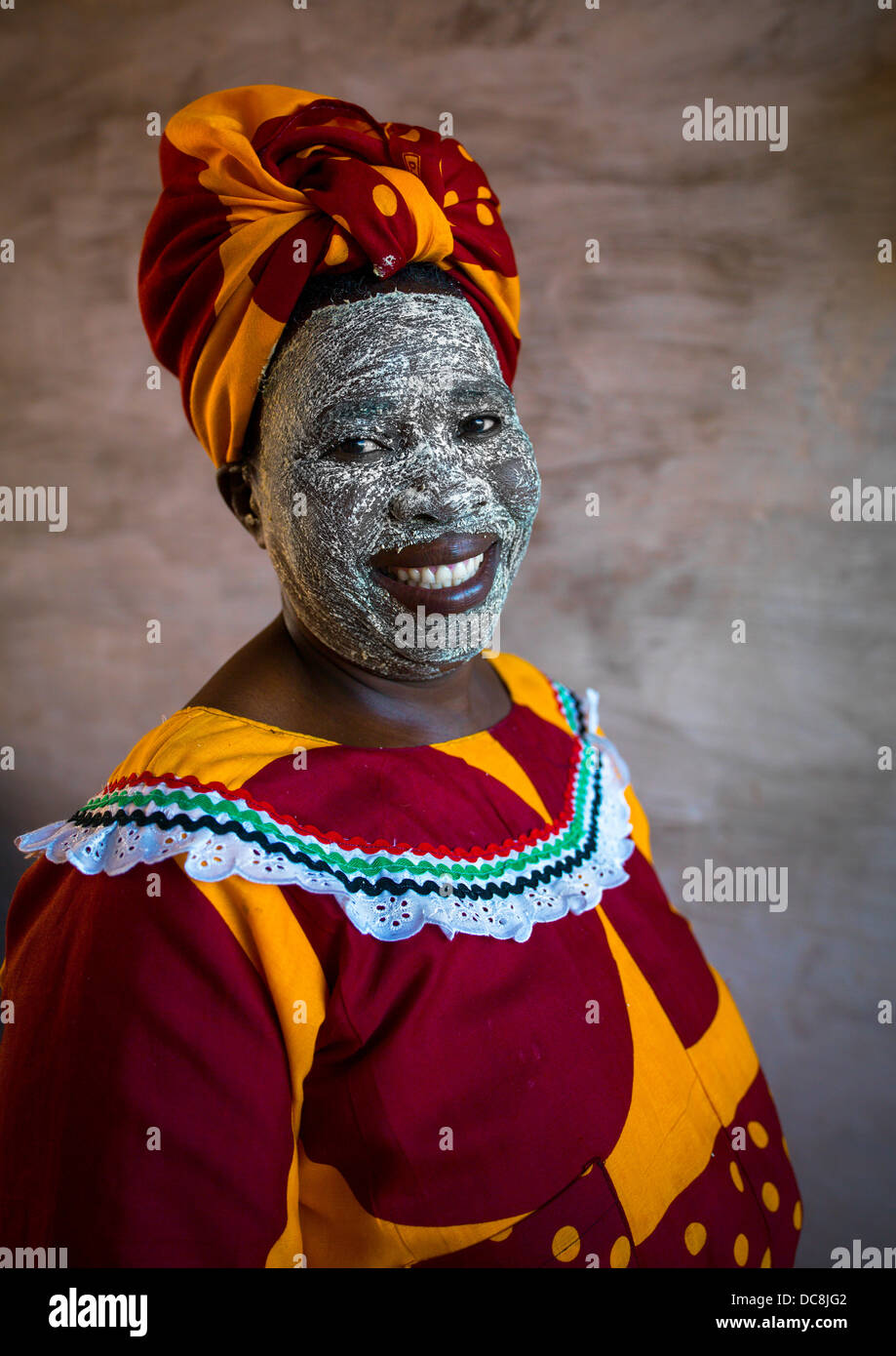 Woman With Muciro Face Mask, Ibo Island, Mozambique Stock Photo