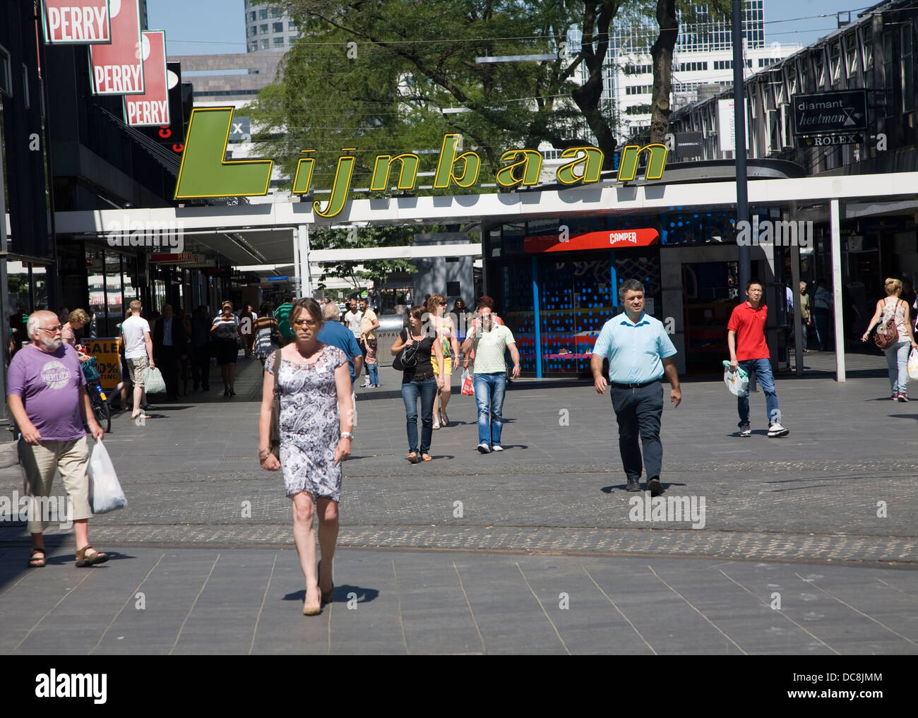 Lijnbaan pedestrianised shopping in central Rotterdam Netherlands opened in 1953 Europe's first car-free shopping street Stock Photo