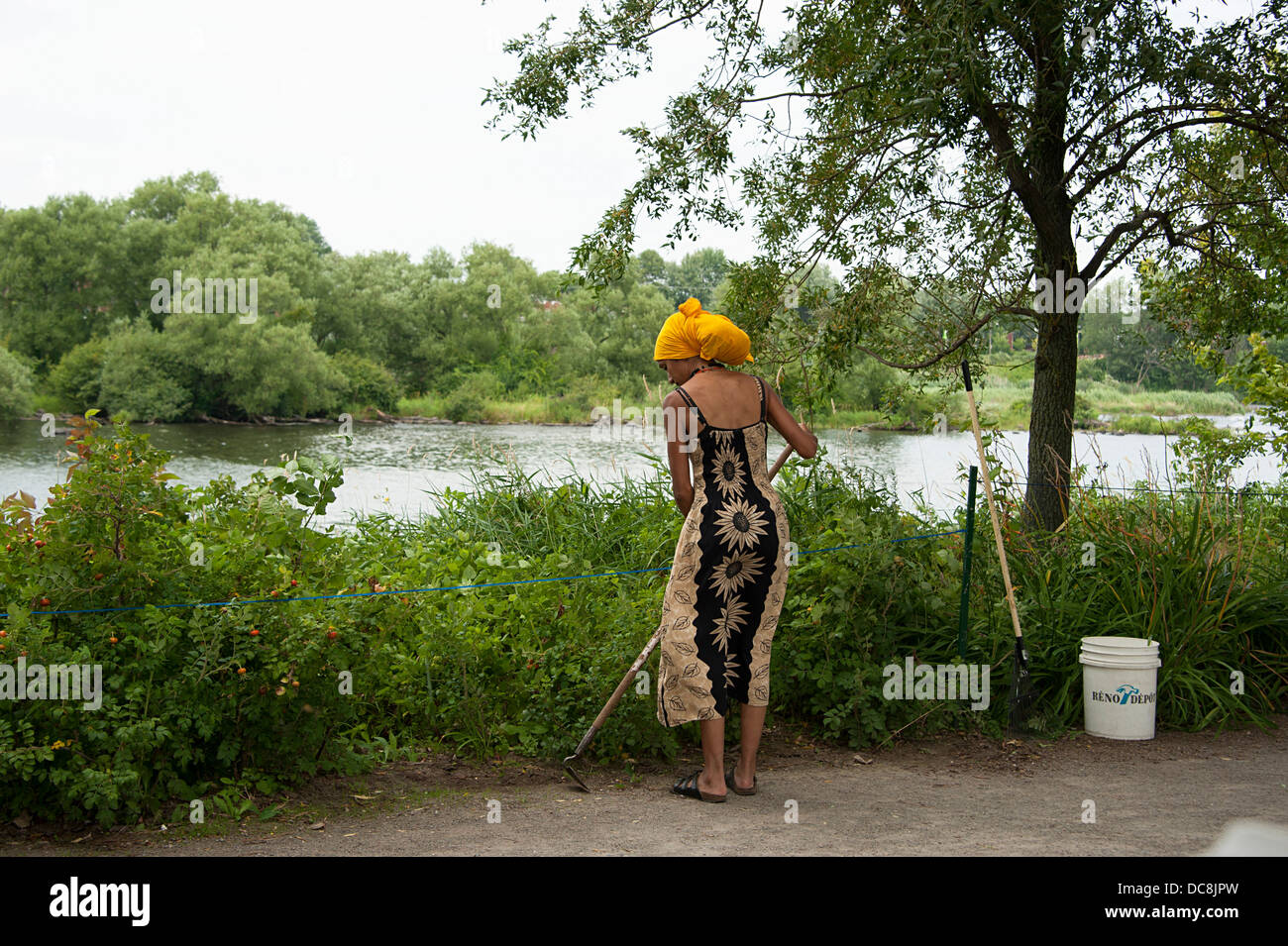 A young woman working in the Migratory Bird Sanctuary, Montreal. Stock Photo