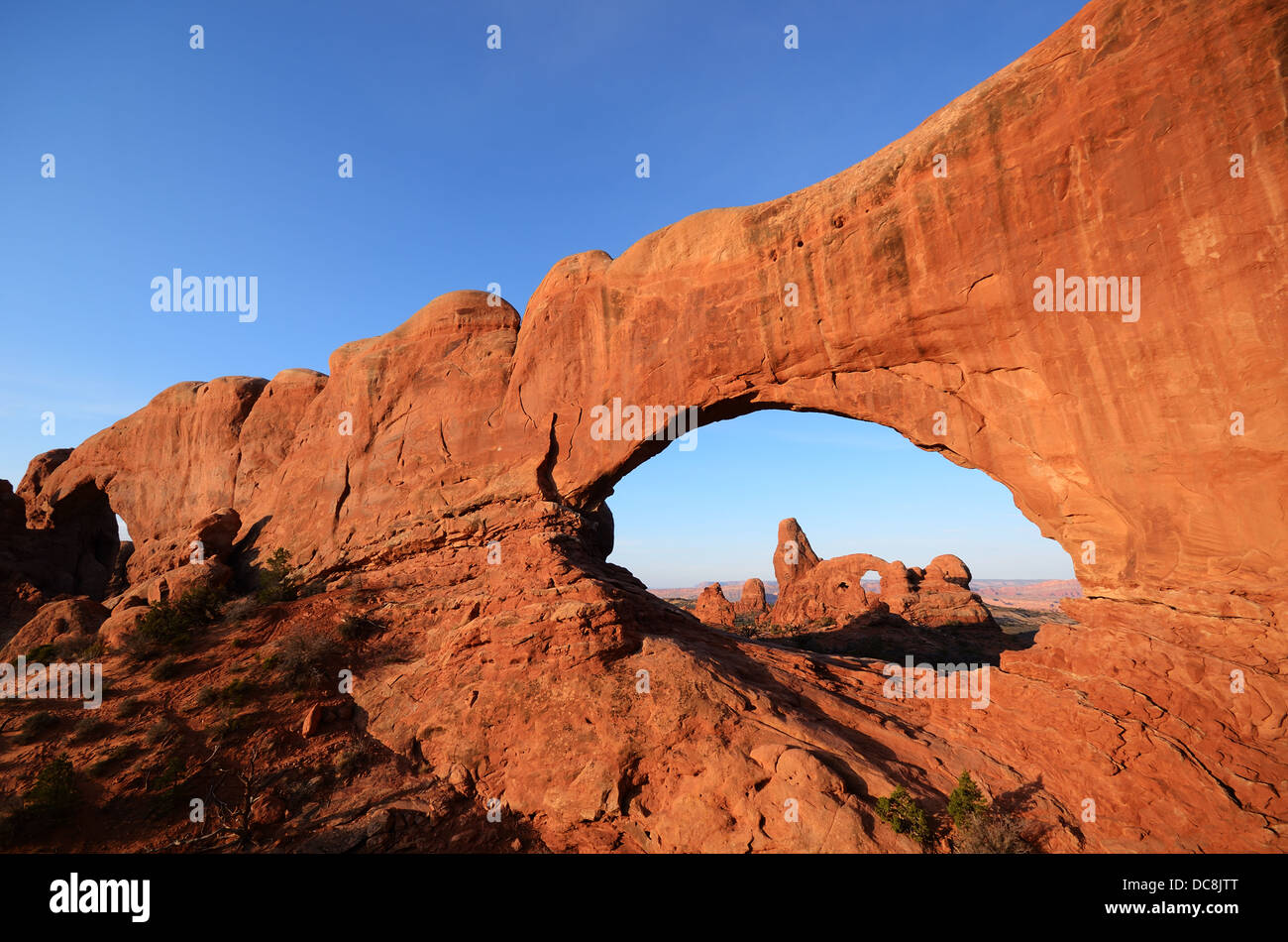 The North Window arch rock formation in the Arches National Park, Utah, USA Stock Photo