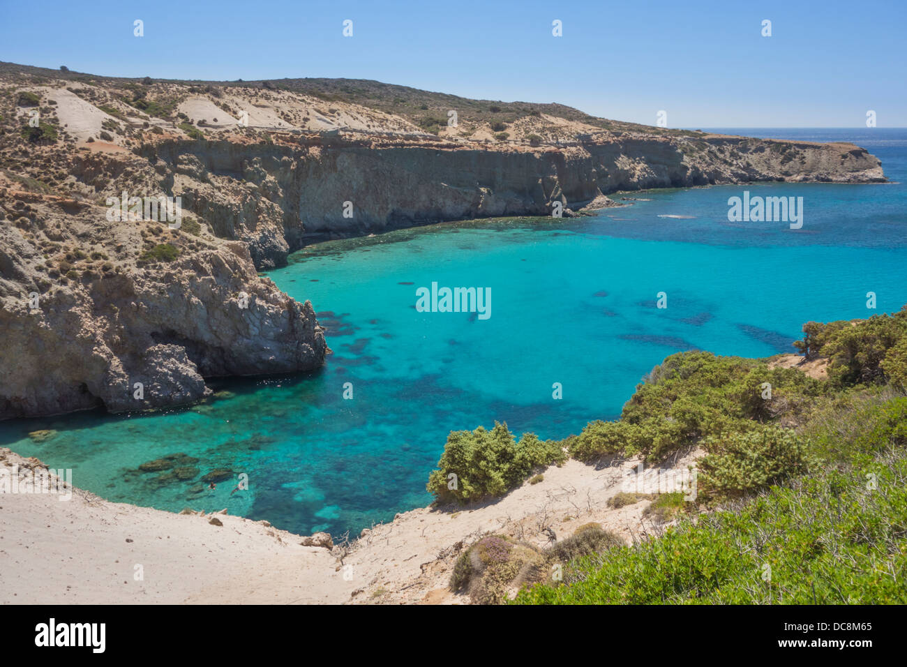 The beautiful Tsigrado beach on the Greek island Milos. Stock Photo