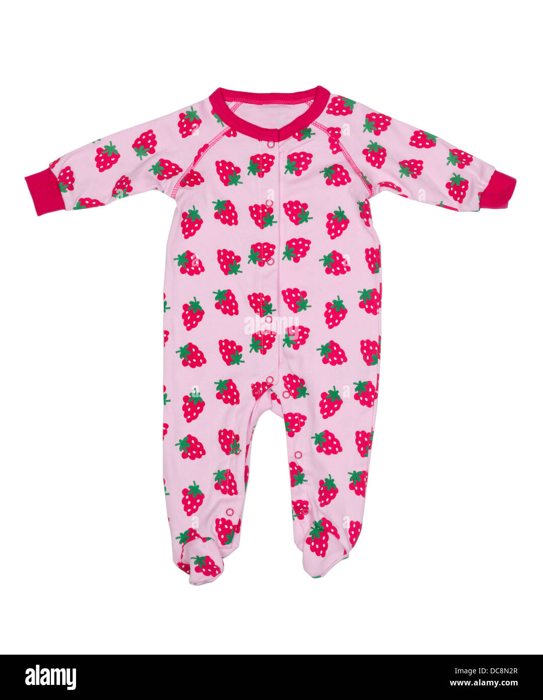 Clothing for newborns with strawberry pattern. Isolate on white. Stock Photo