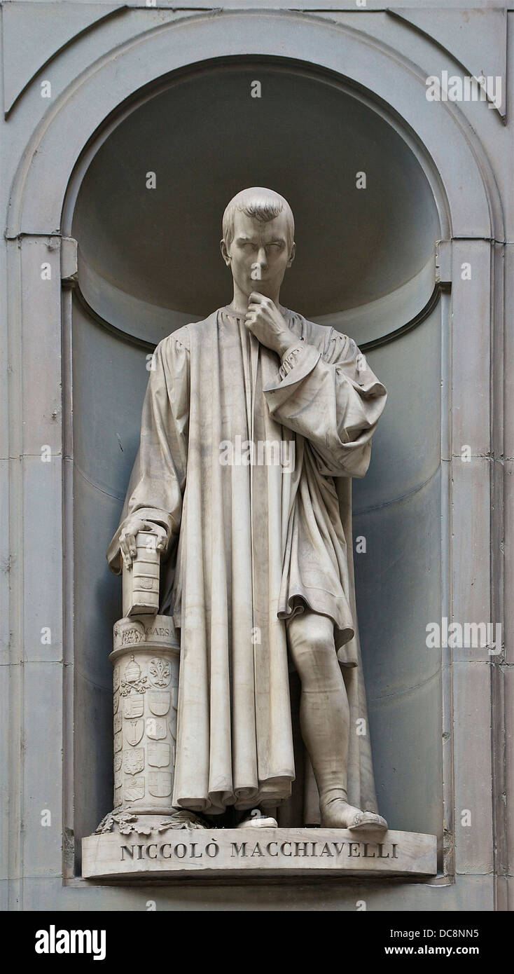 Statue of Niccolò Macchiavelli (Serie 'the Great Florentines'), by Lorenzo Bartolini, Uffizi gallery, Florence, Italy. Stock Photo