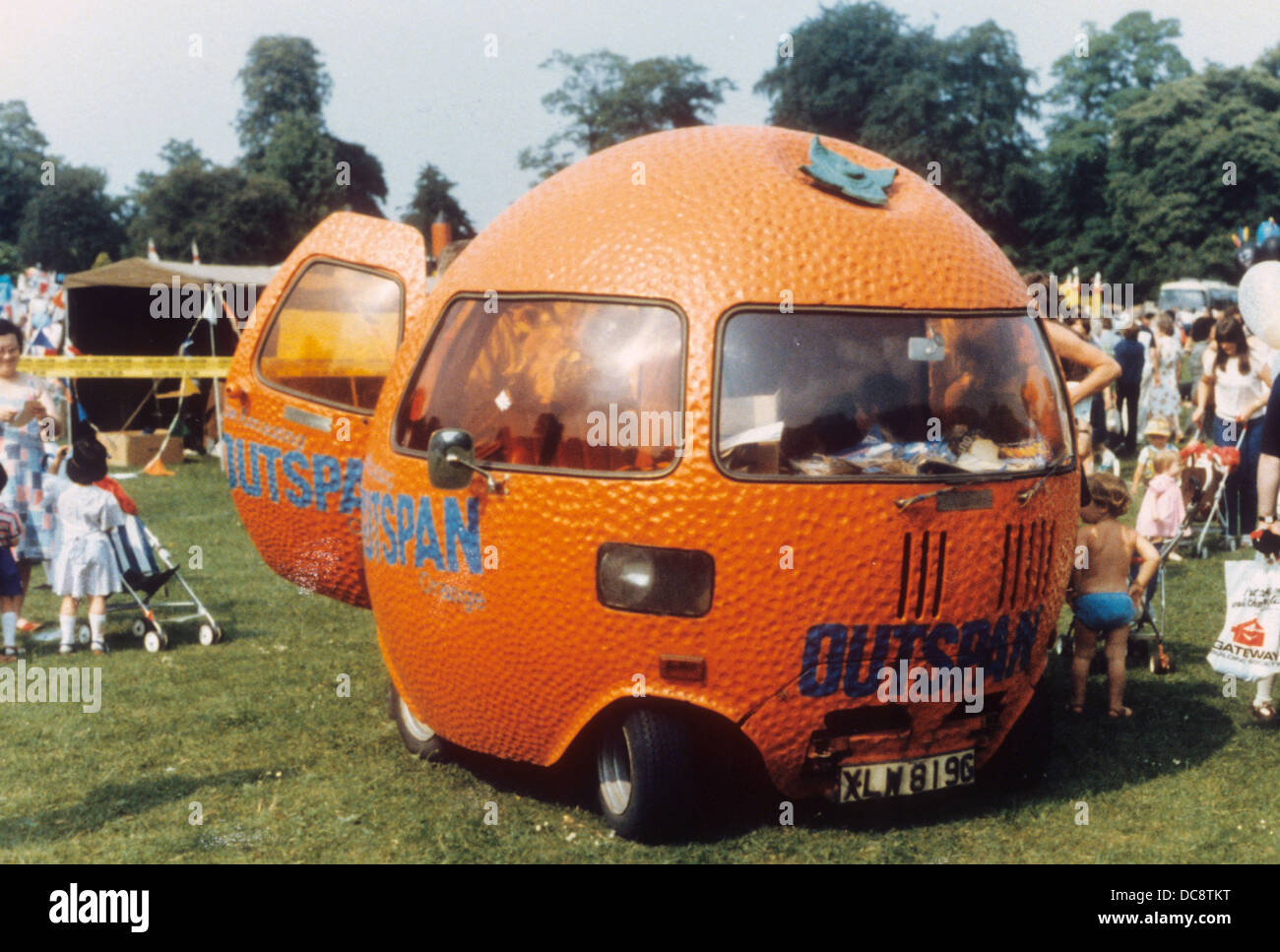 OUTSPAN ORANGE PROMOTIONAL VEHICLE based on a Mini about 1980 Stock Photo