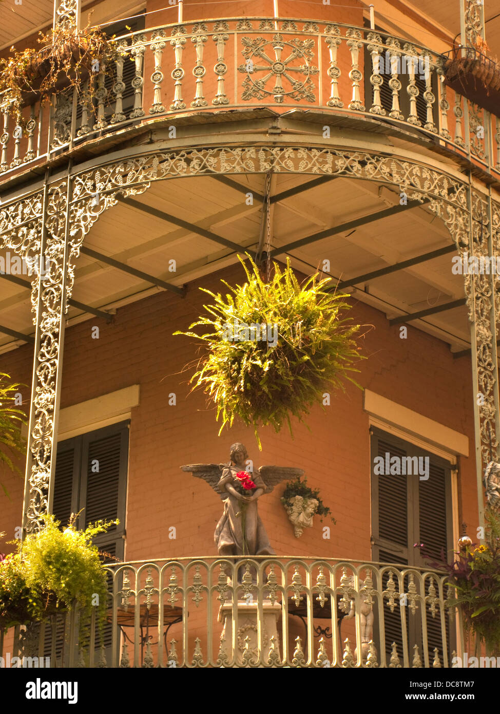 CAST IRON RAILINGS ON BALCONIES ROYAL STREET FRENCH QUARTER NEW ORLEANS LOUISIANA USA Stock Photo