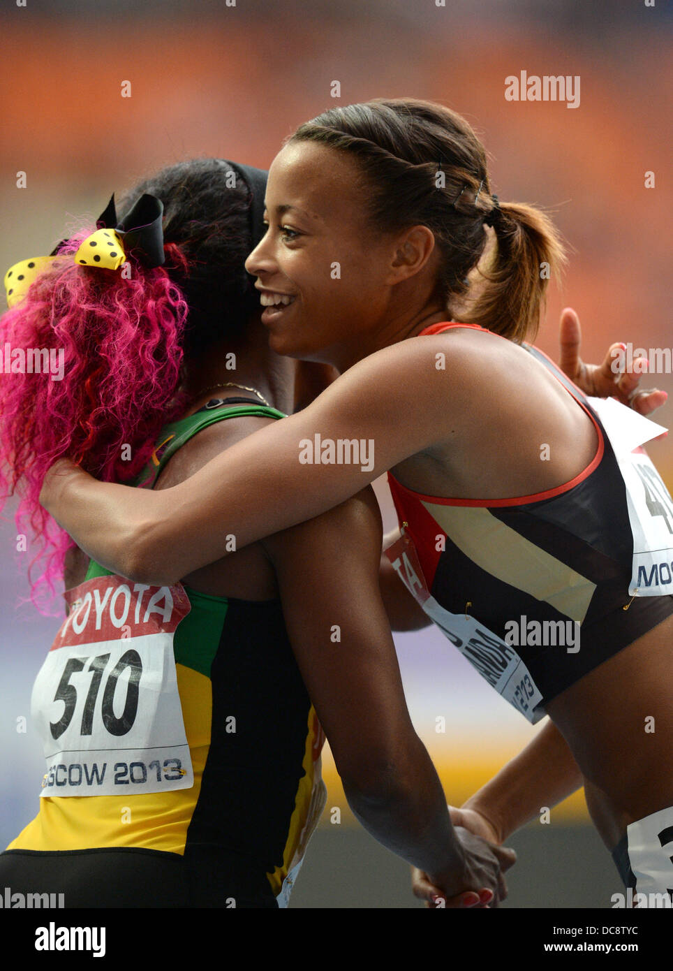 Moscow, Russia. 12th Aug, 2013. Tatjana Pinto Lofamakanda (R) of