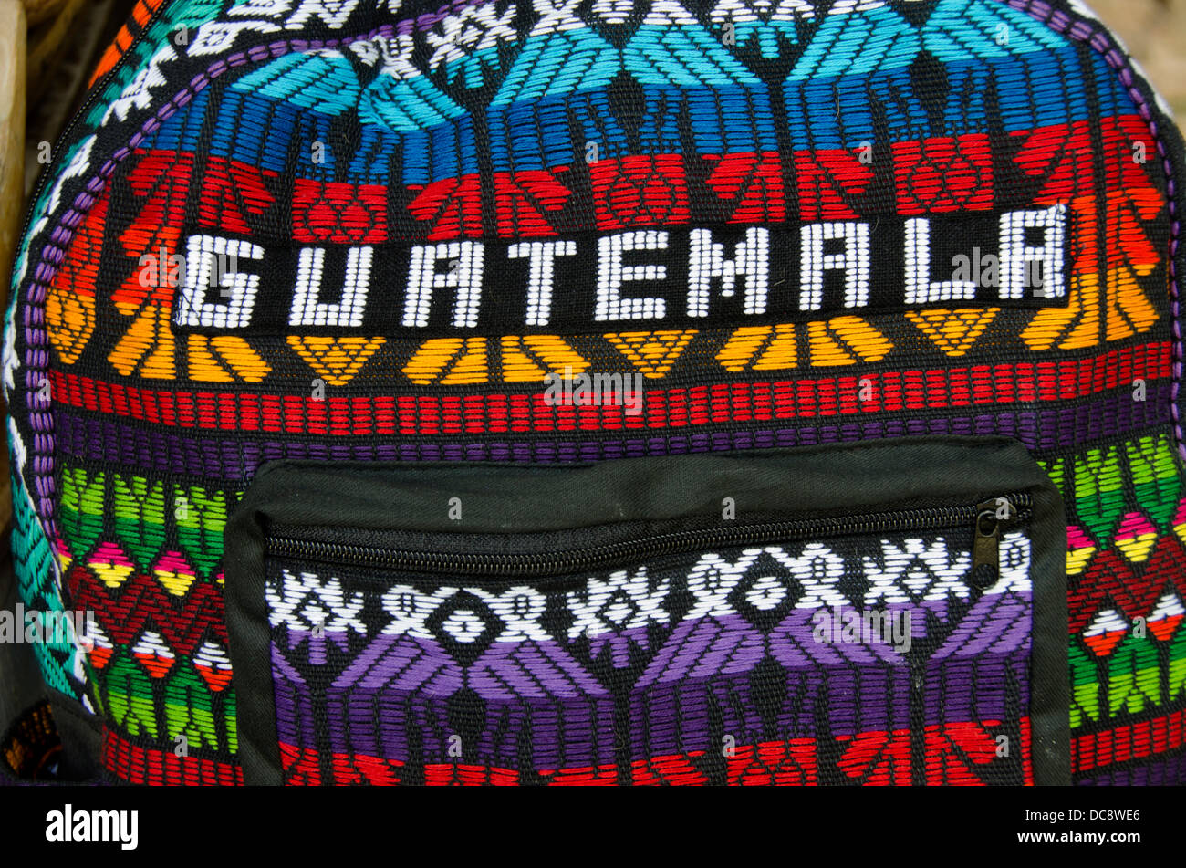 Guatemala, Livingston. Colorful traditional embroidery textile handbag, specialty of Guatemala. Stock Photo