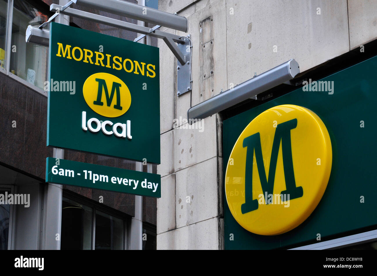 Morrisons supermarket sign in central London, UK Stock Photo