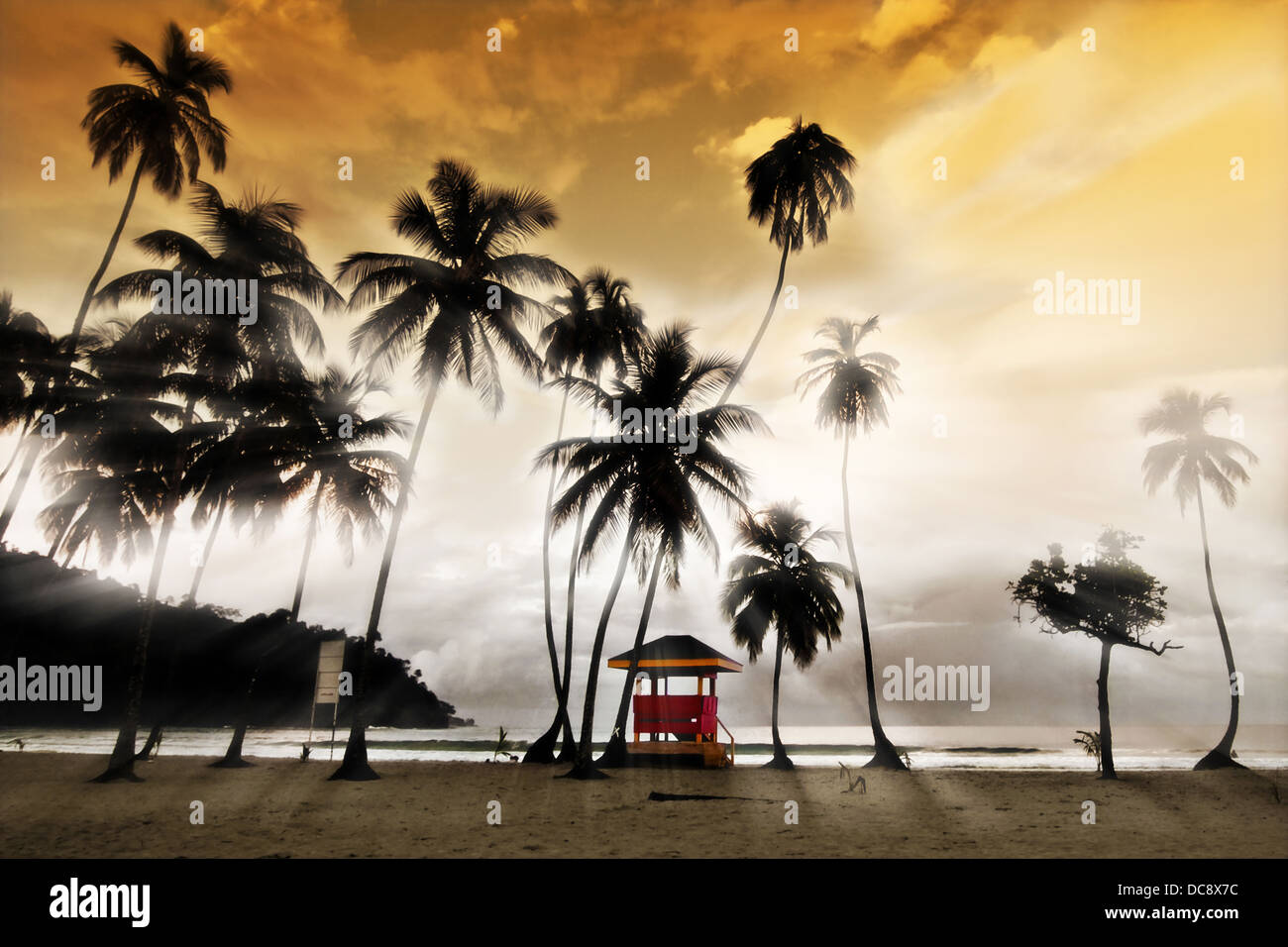 Maracas Beach in Trinidad and Tobago panoramic artistic view of the beach and the lifeguard Hut