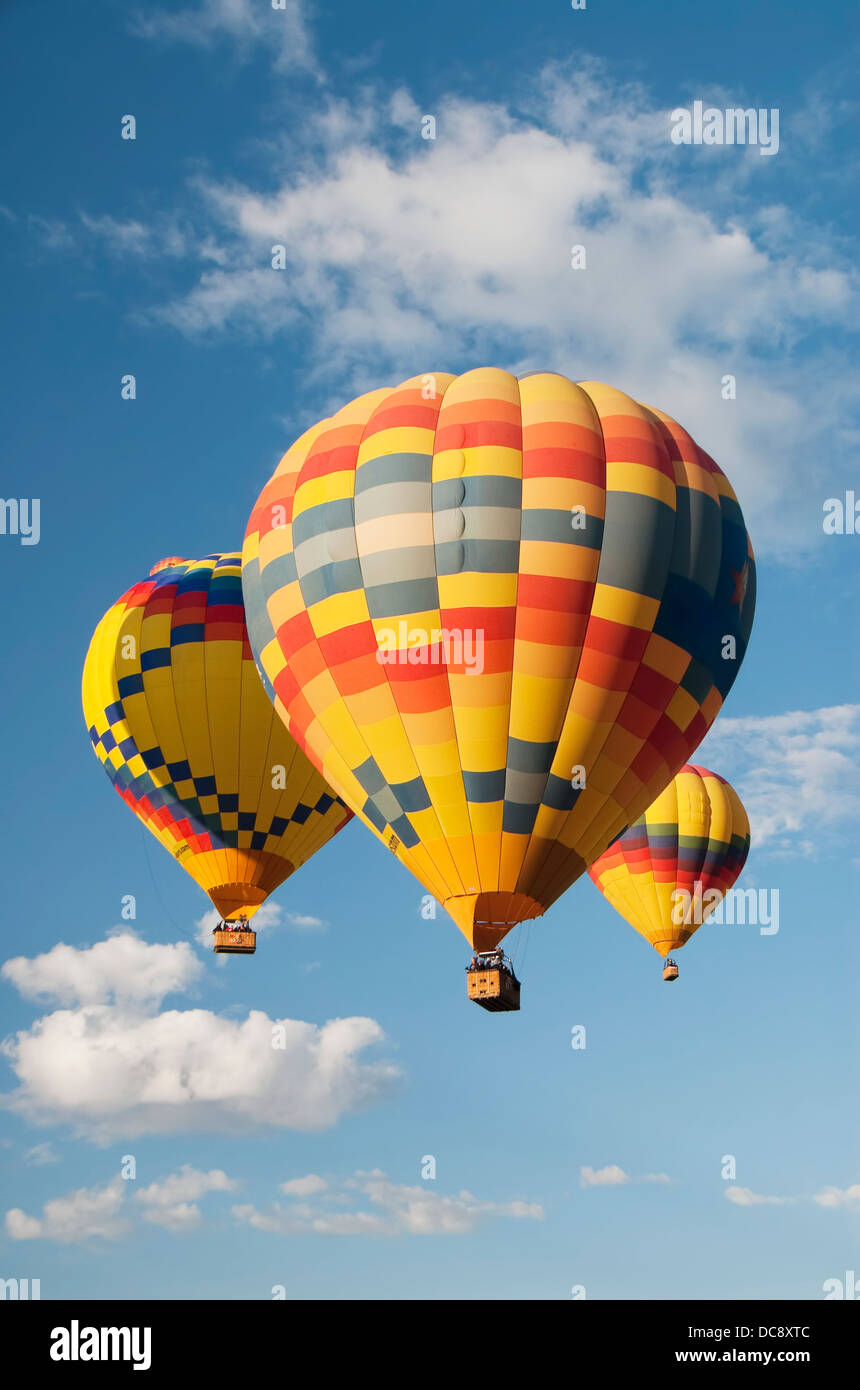 Colourful hot air balloons in flight for Balloon Fiesta; Albuquerque, New Mexico, United States of America Stock Photo